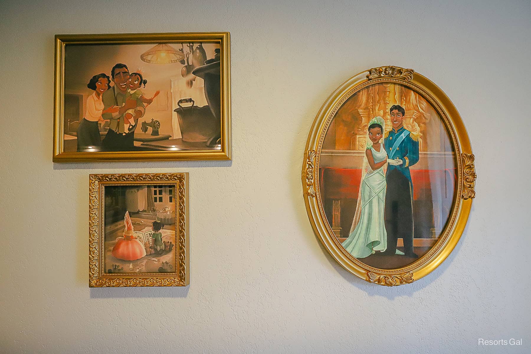 a trio of artwork from The Princess and the Frog movie