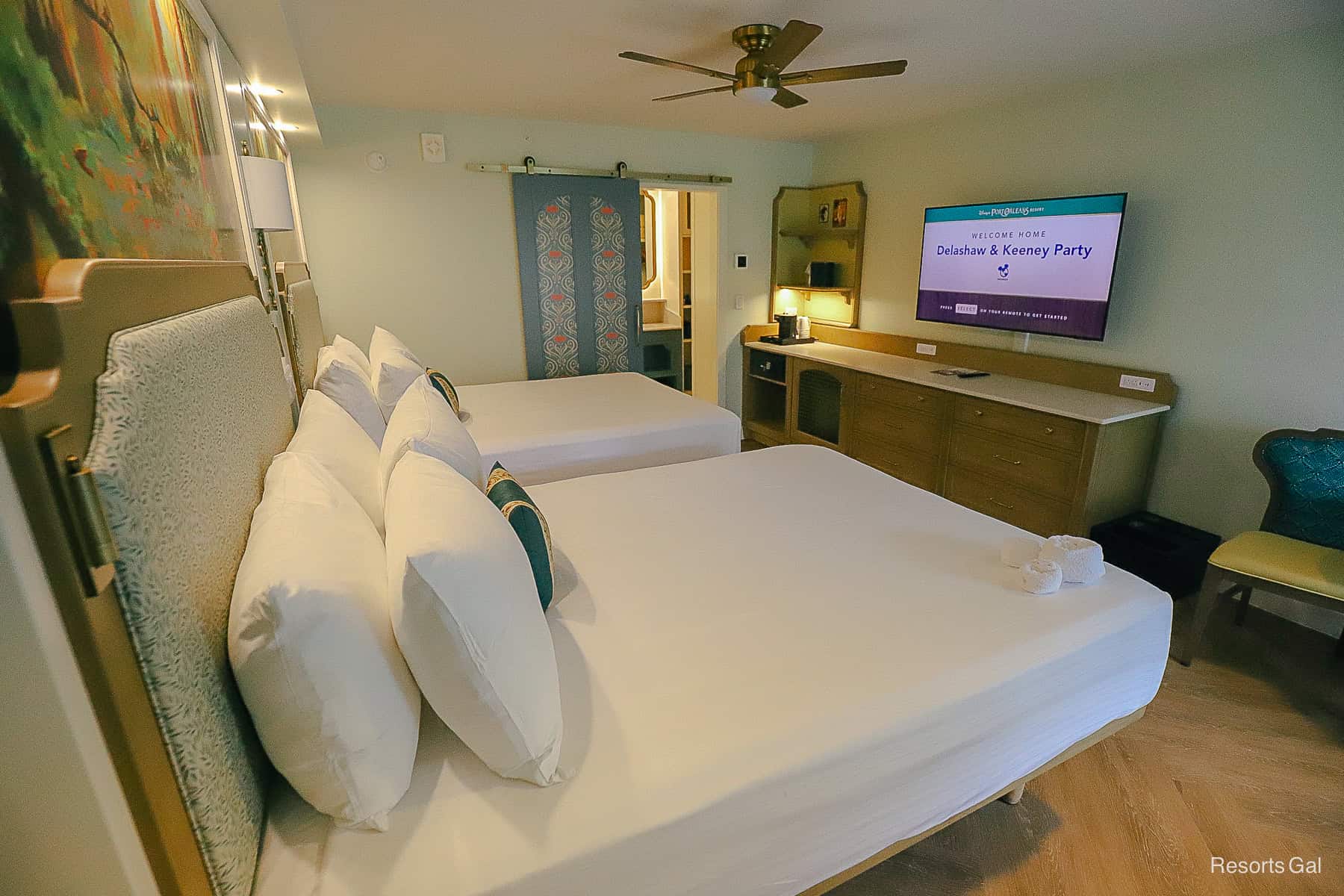 angle view of the updated Magnolia Bend rooms at Disney's Port Orleans Riverside