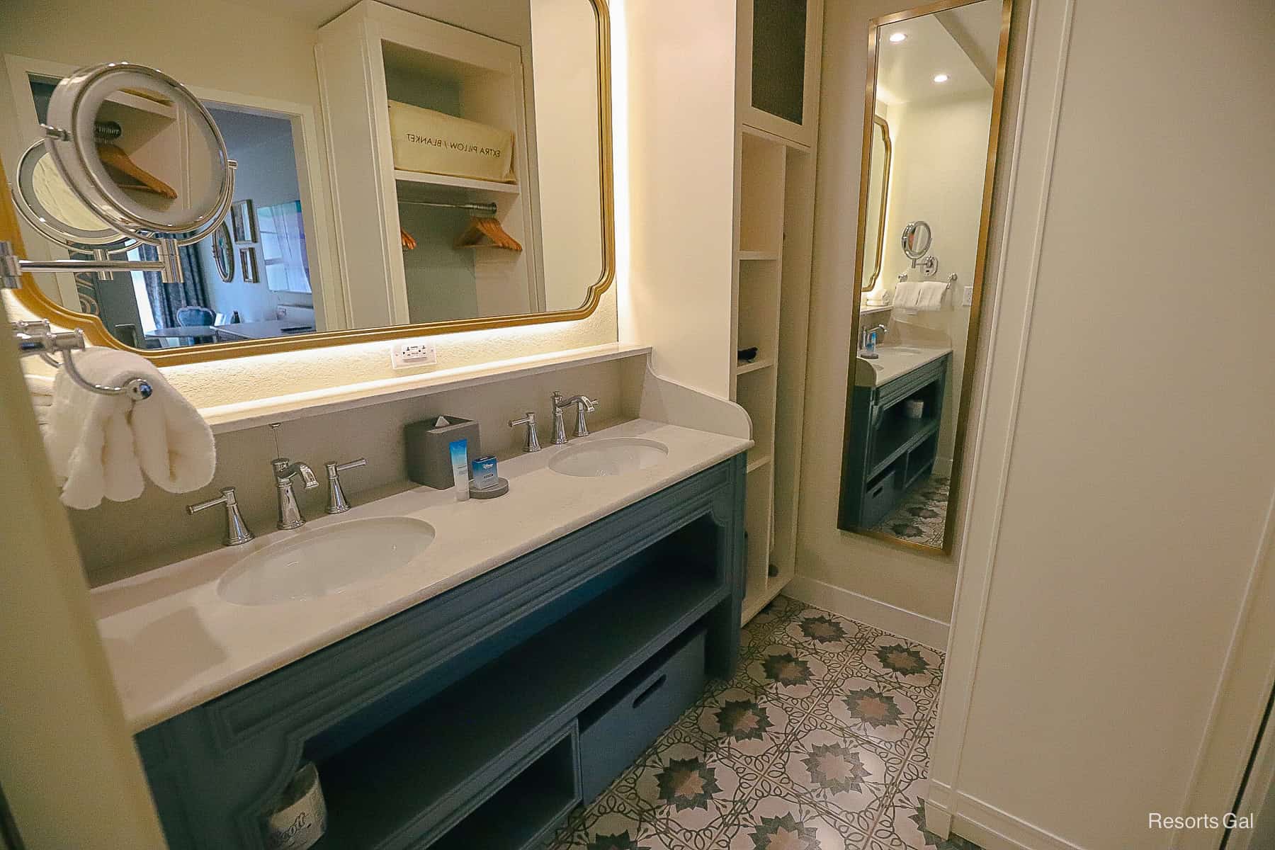 a vanity with two sinks