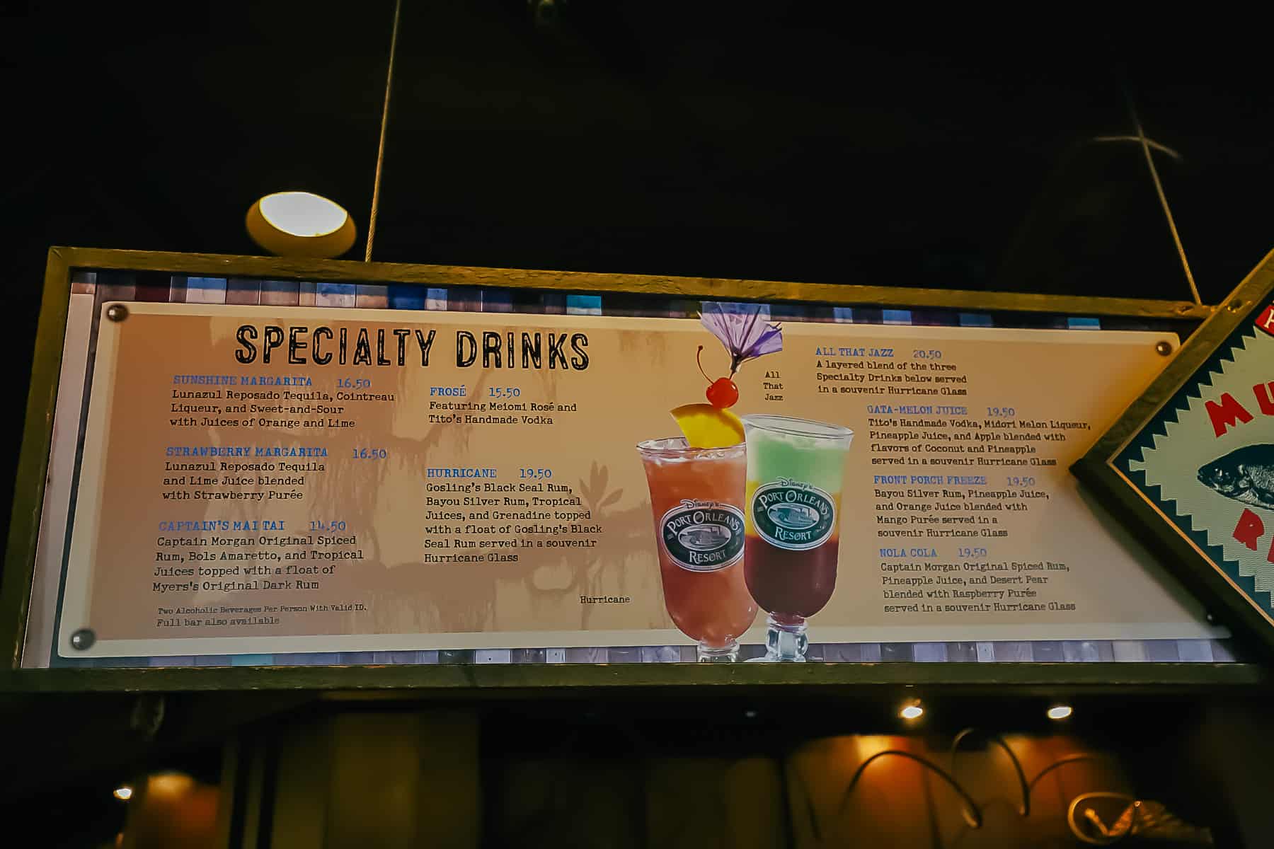 Cocktail menu that lists specialty drinks at the pool 