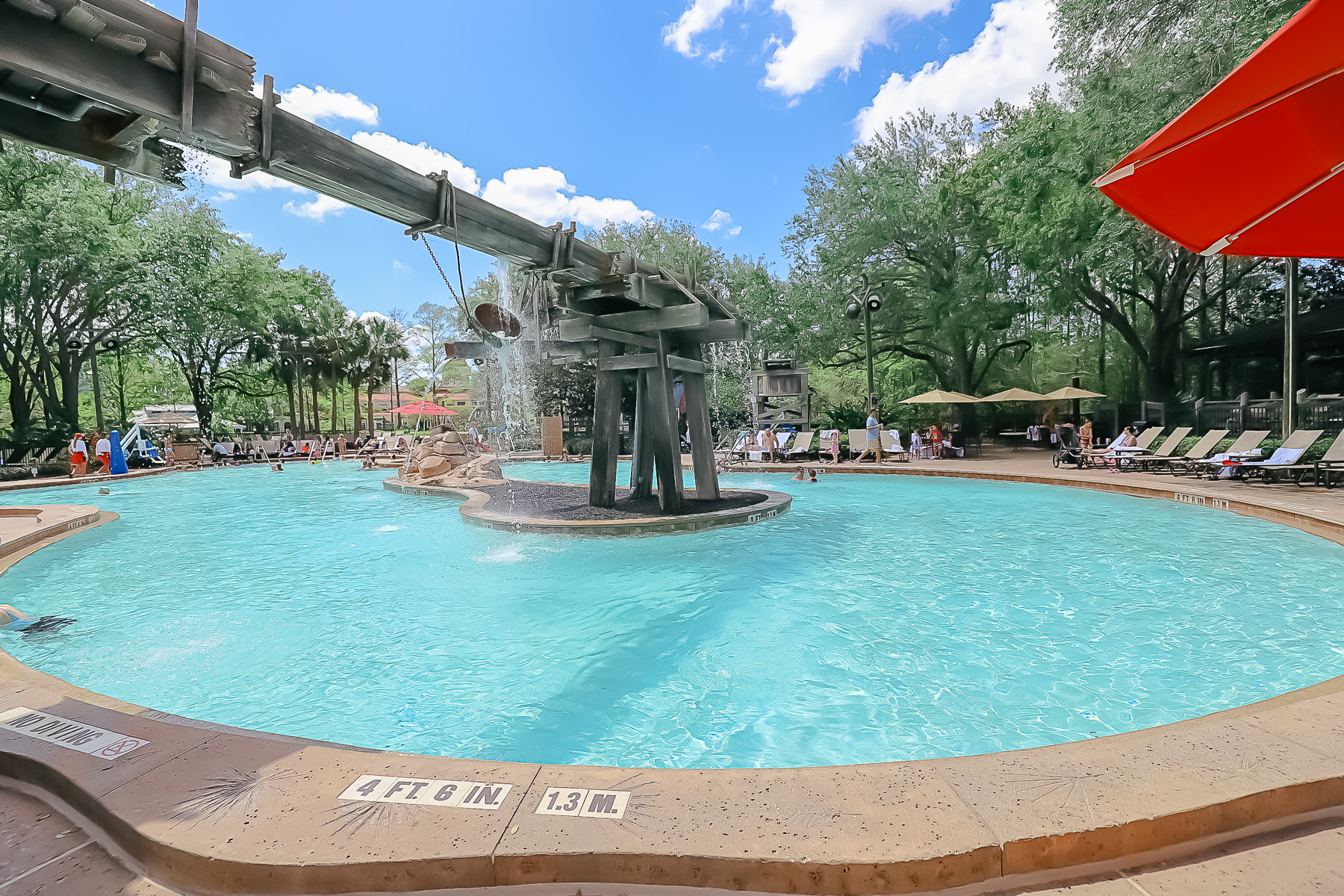 the feature pool with a mill theming at Port Orleans Riverside 