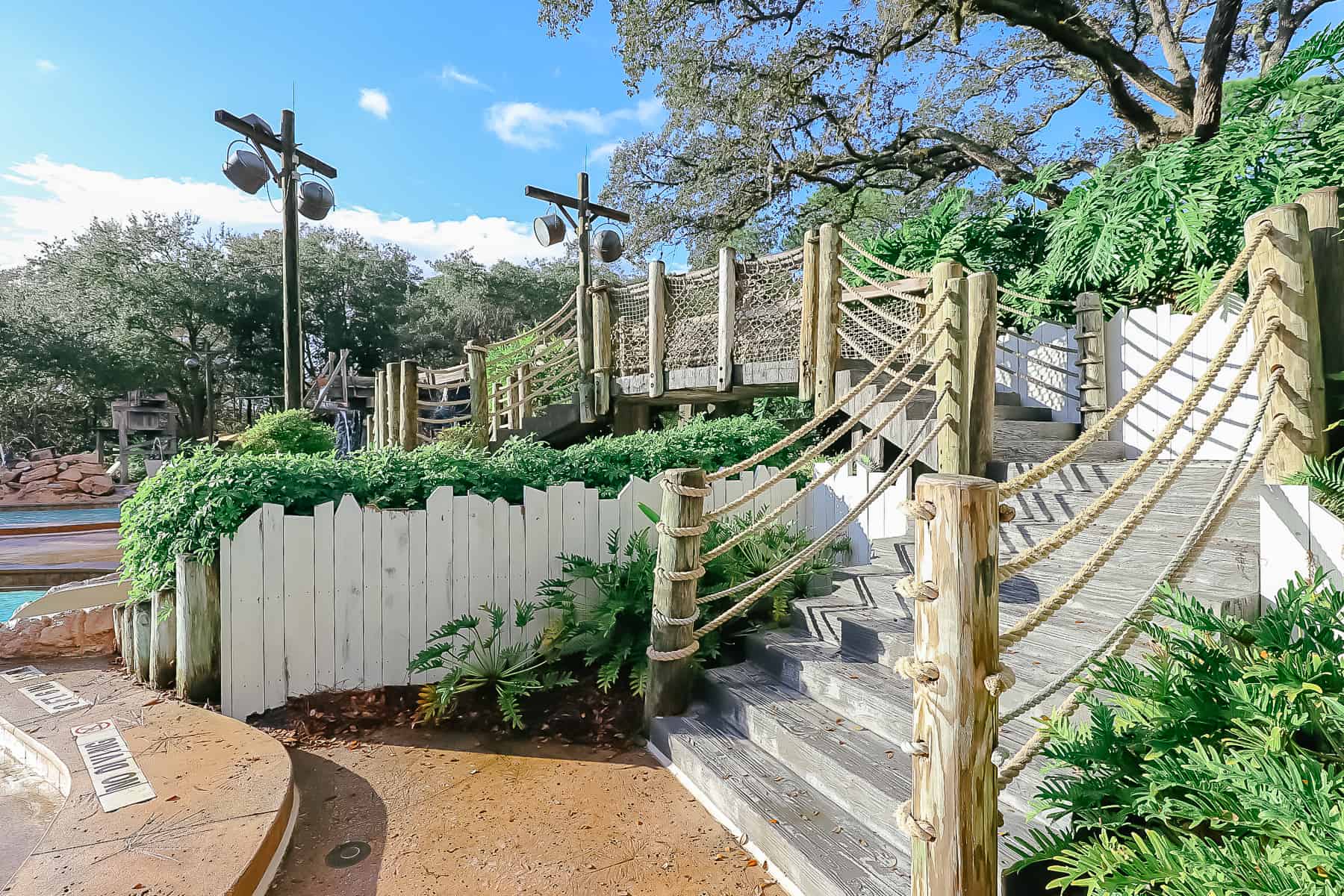 bridge that leads to the water slide at Port Orleans Riverside 