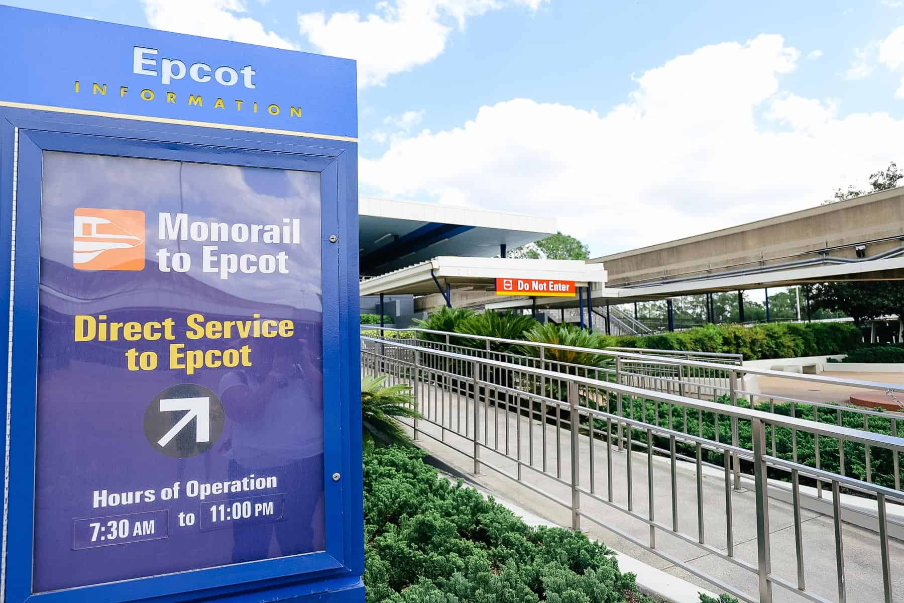 Posted hours for the monorail to Epcot 