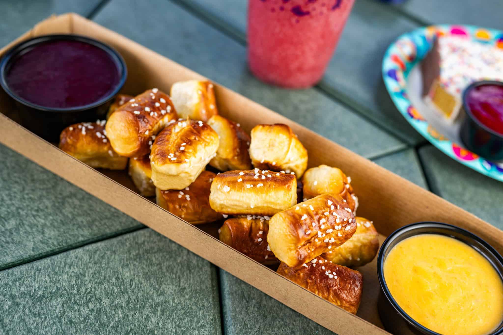 Pretzel bites with dipping sauces 