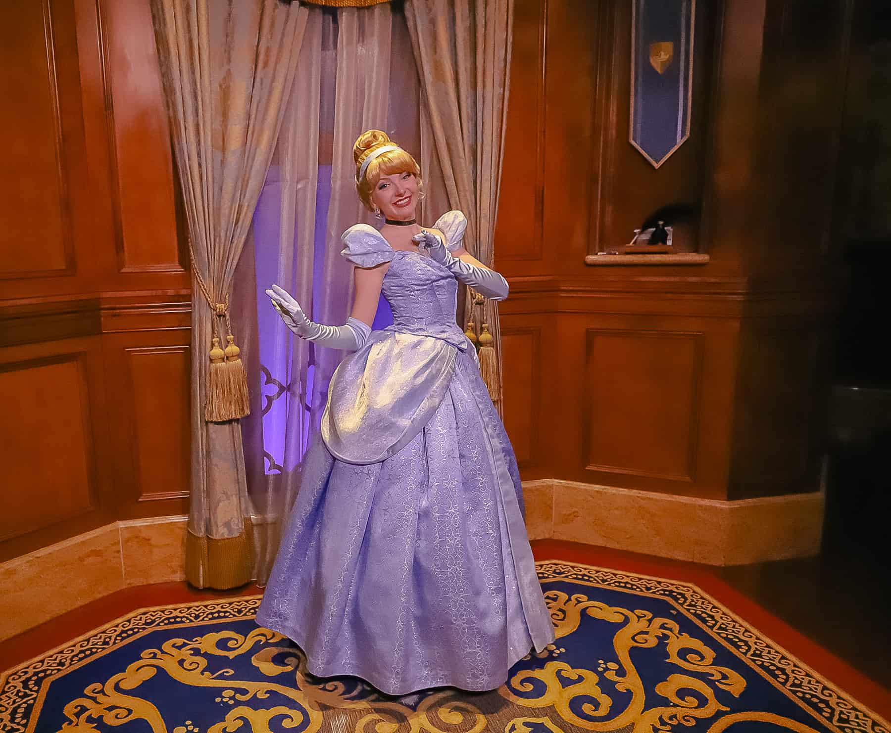 Cinderella poses to show off her full gown. 