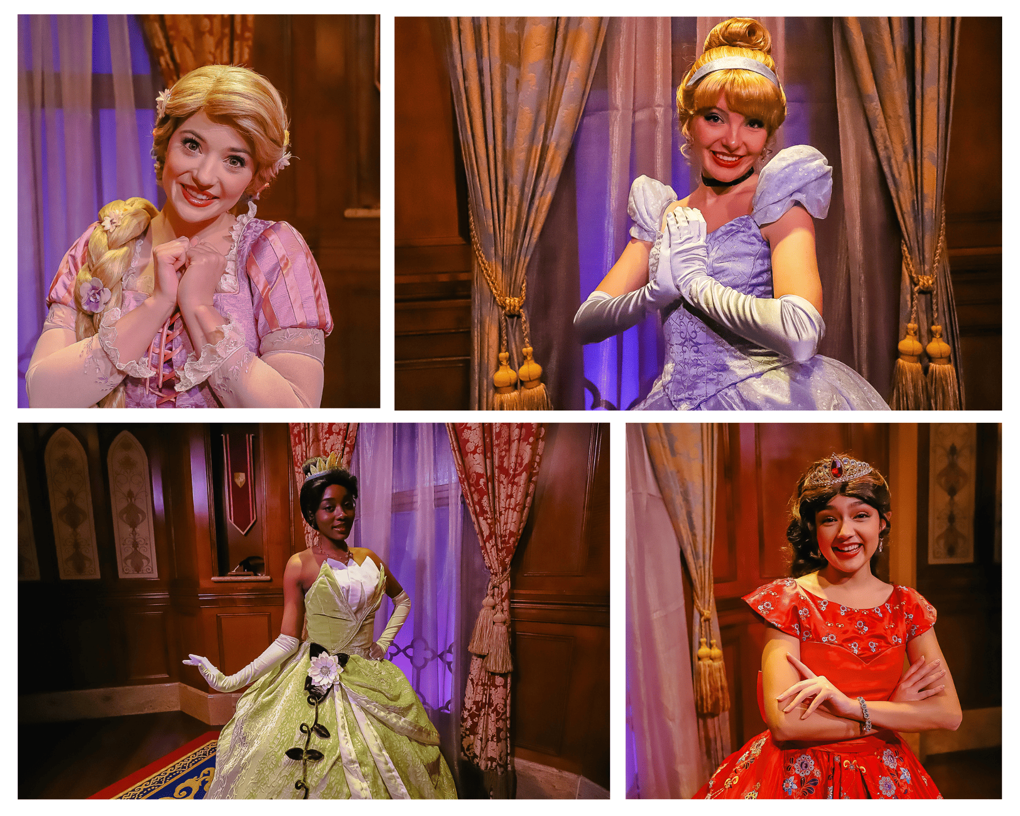 A combined photo of the four princesses that meet at Princess Fairytale Hall. 