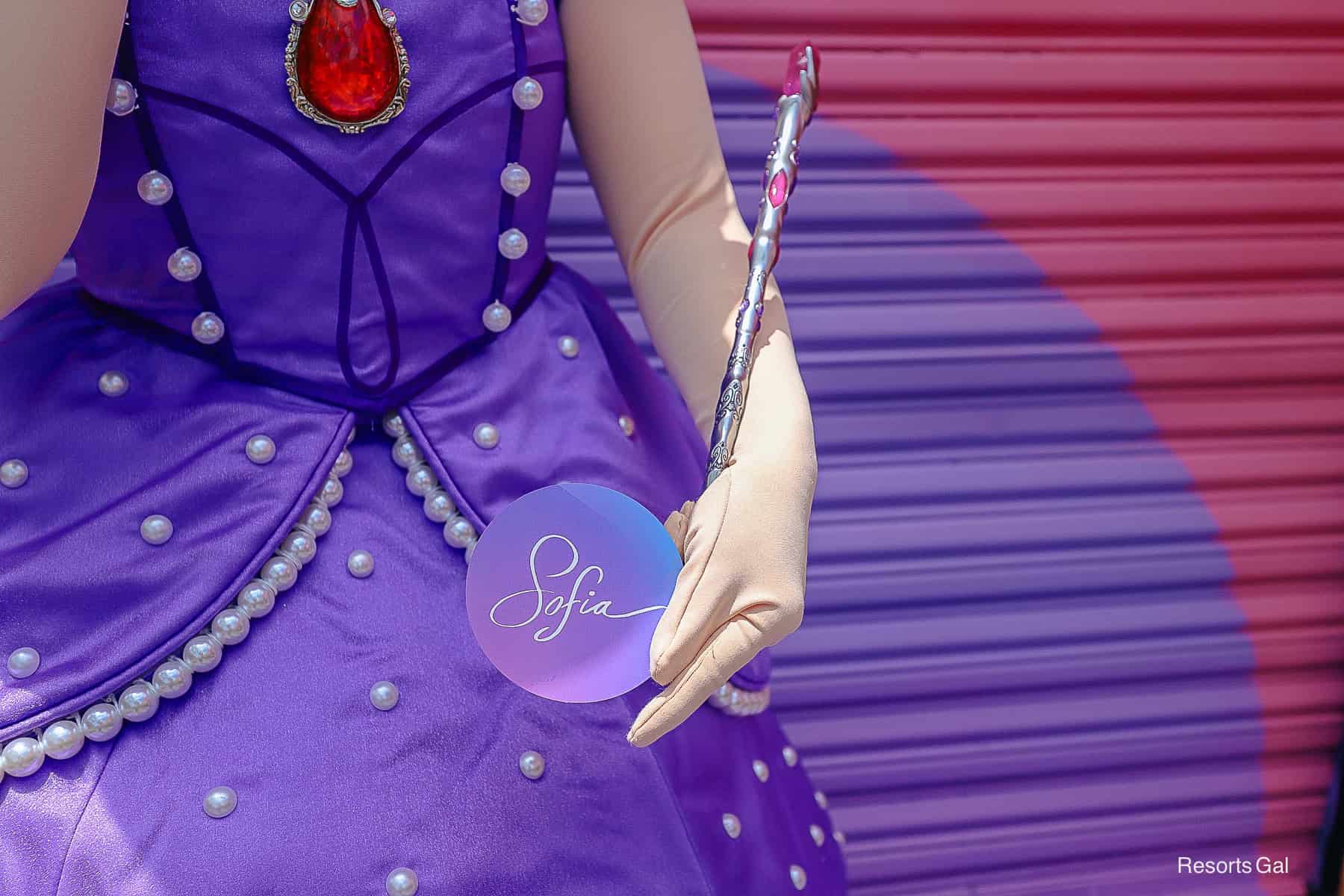 Princess Sofia the First holds her scepter and signature card