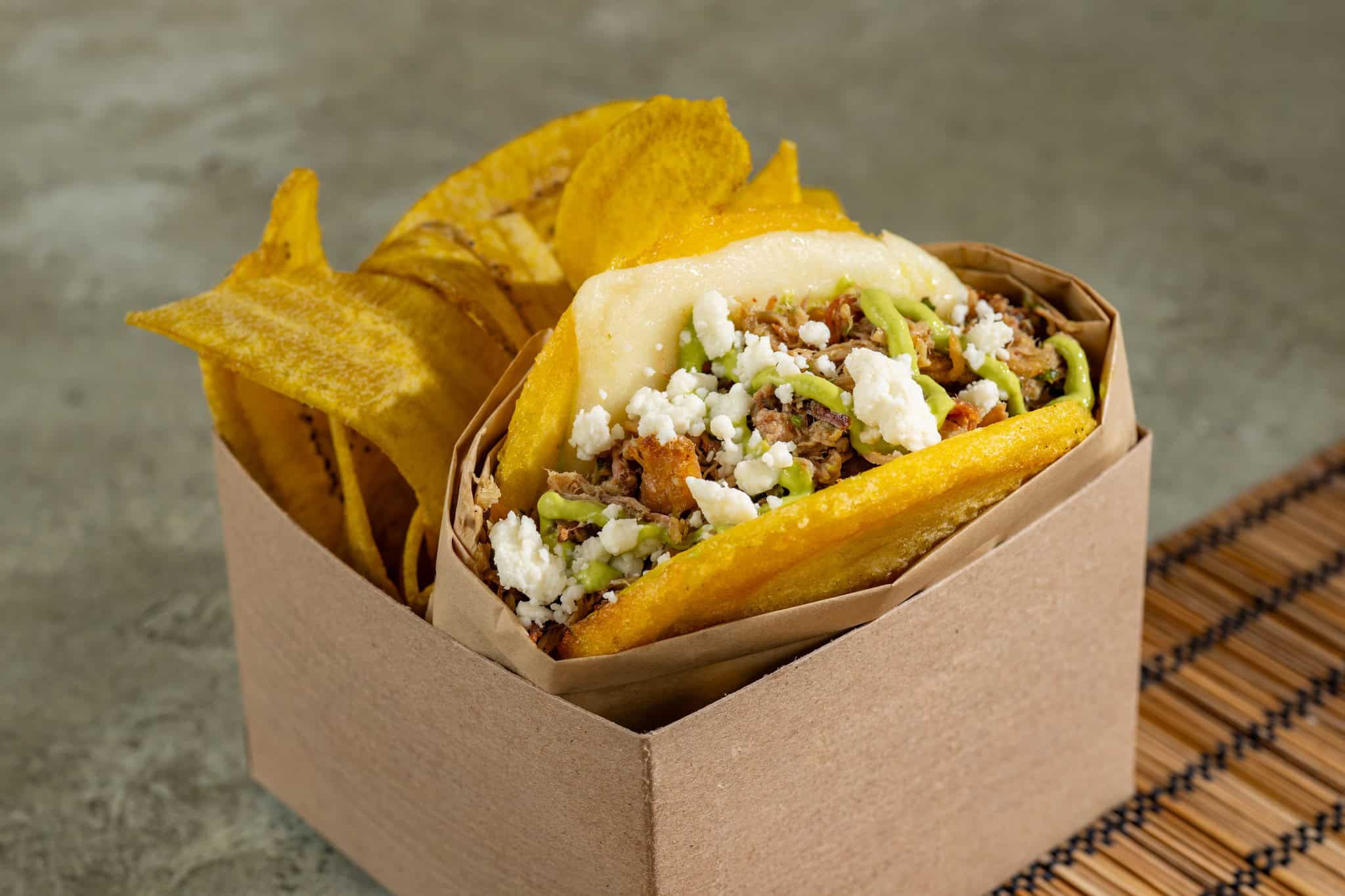 pulled pork Arepa and chicken Arepa