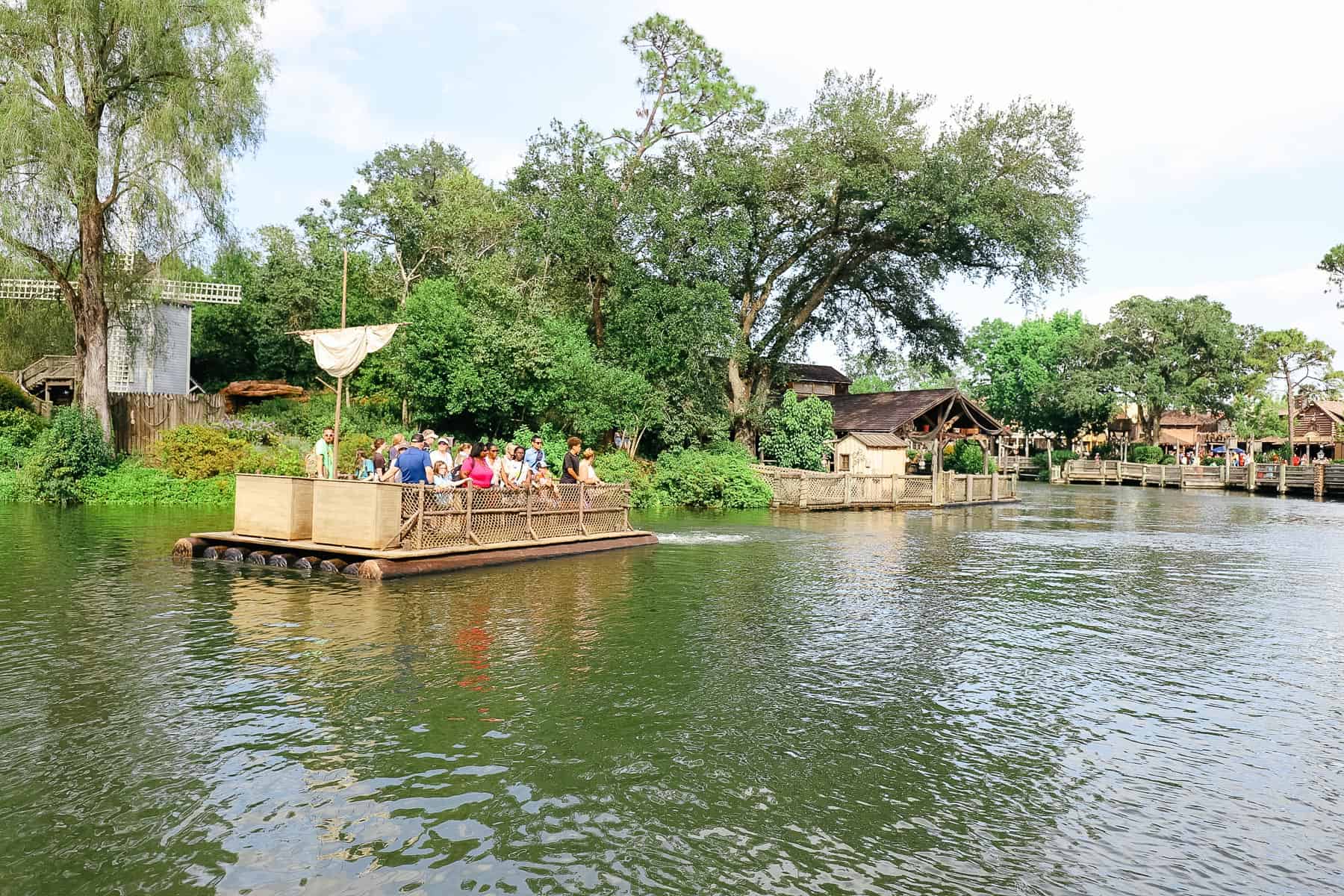 Raft crossing the Rivers of America. 