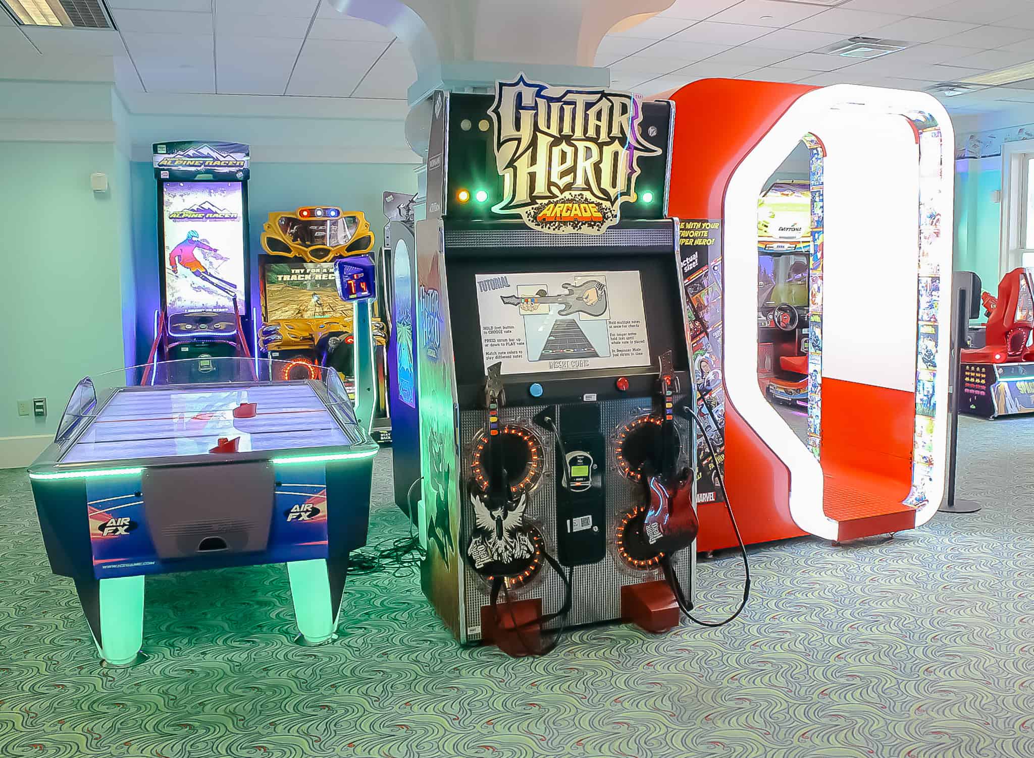 inside the Lafferty Place arcade at Disney's Beach Club 