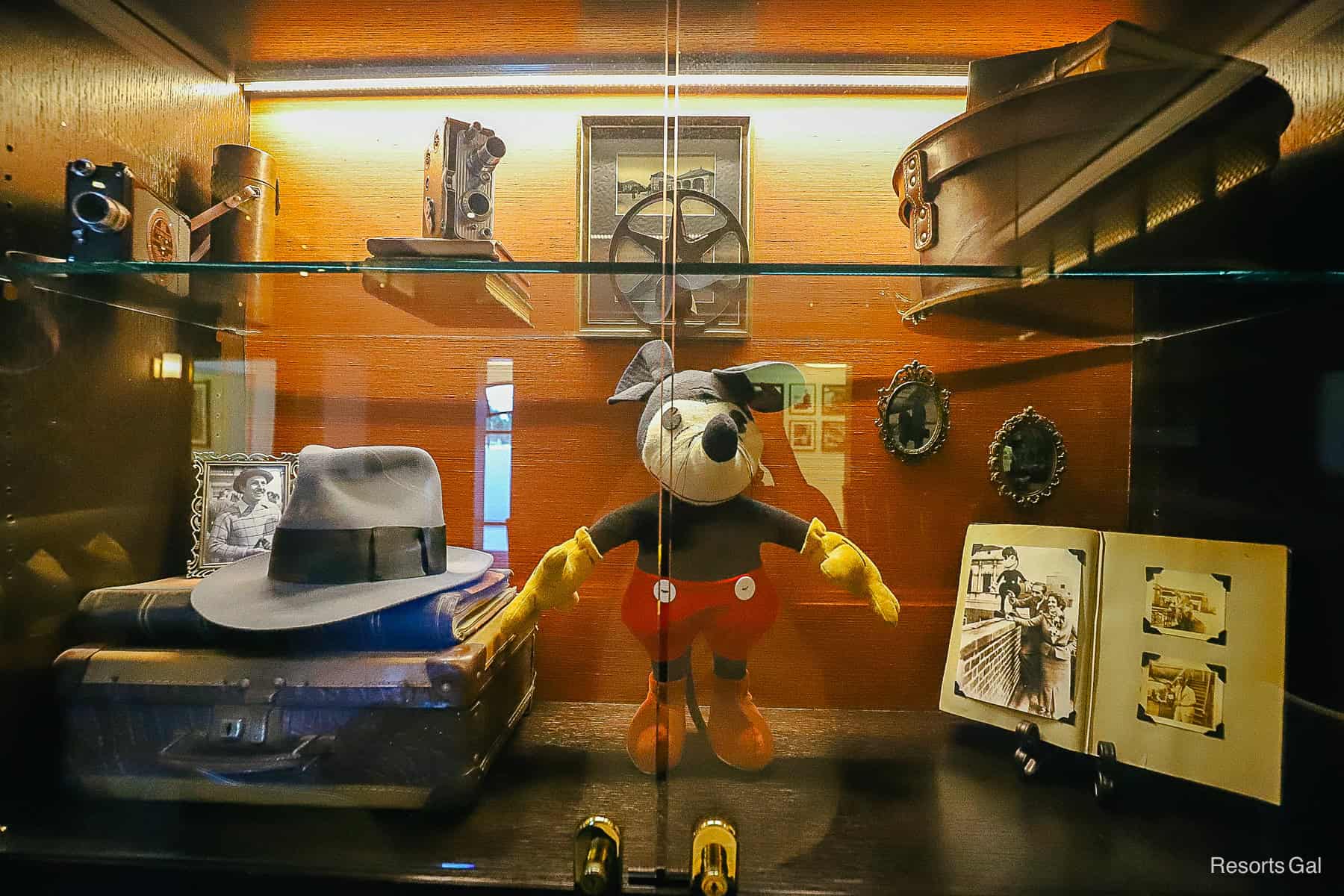 a case with items from Walt Disney's travels to the Riviera 