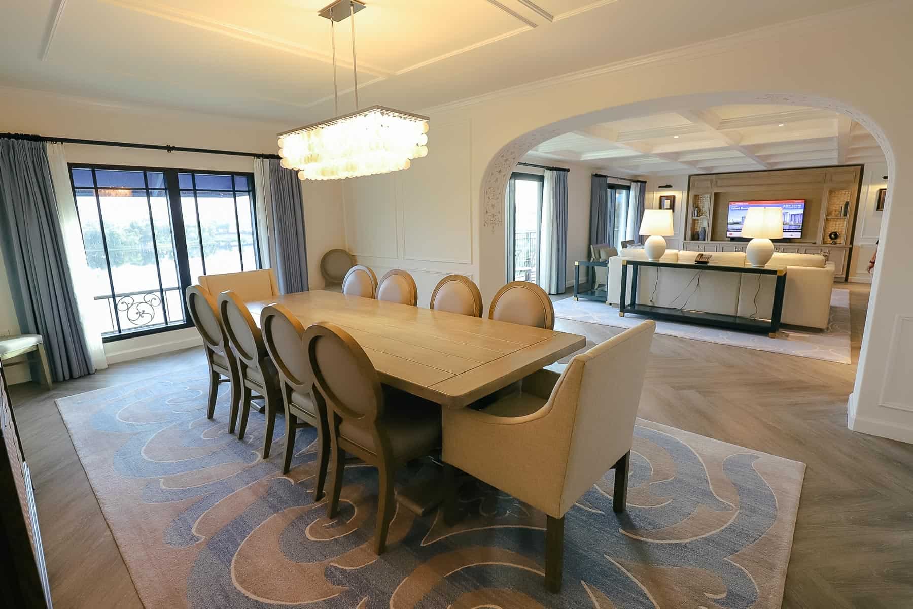 the dining room in a three-bedroom grand villa 