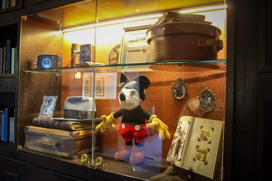 a case with items from Walt Disney's travels to the Riviera 