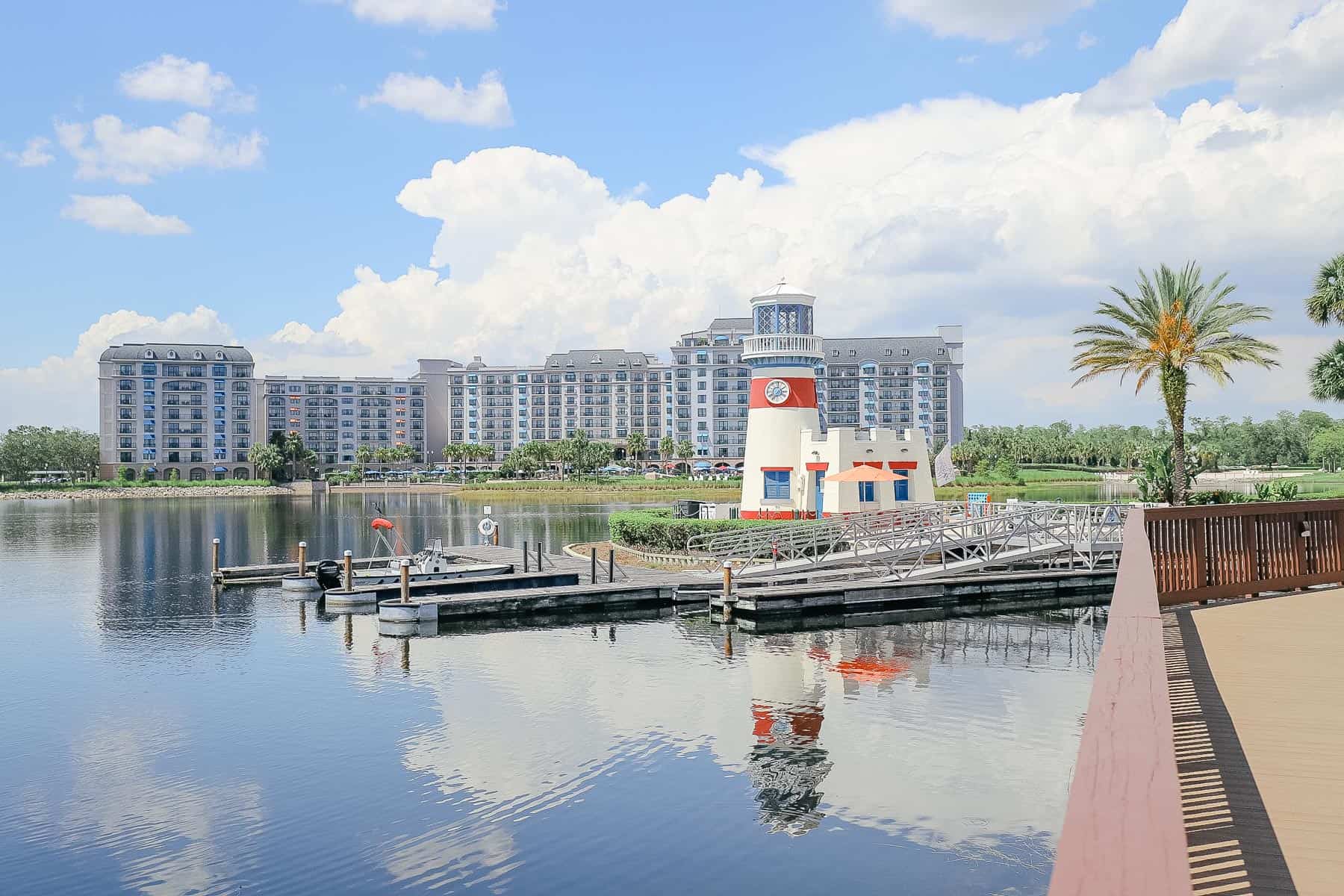 Disney's Riviera as seen from Caribbean Beach with the lighthouse
