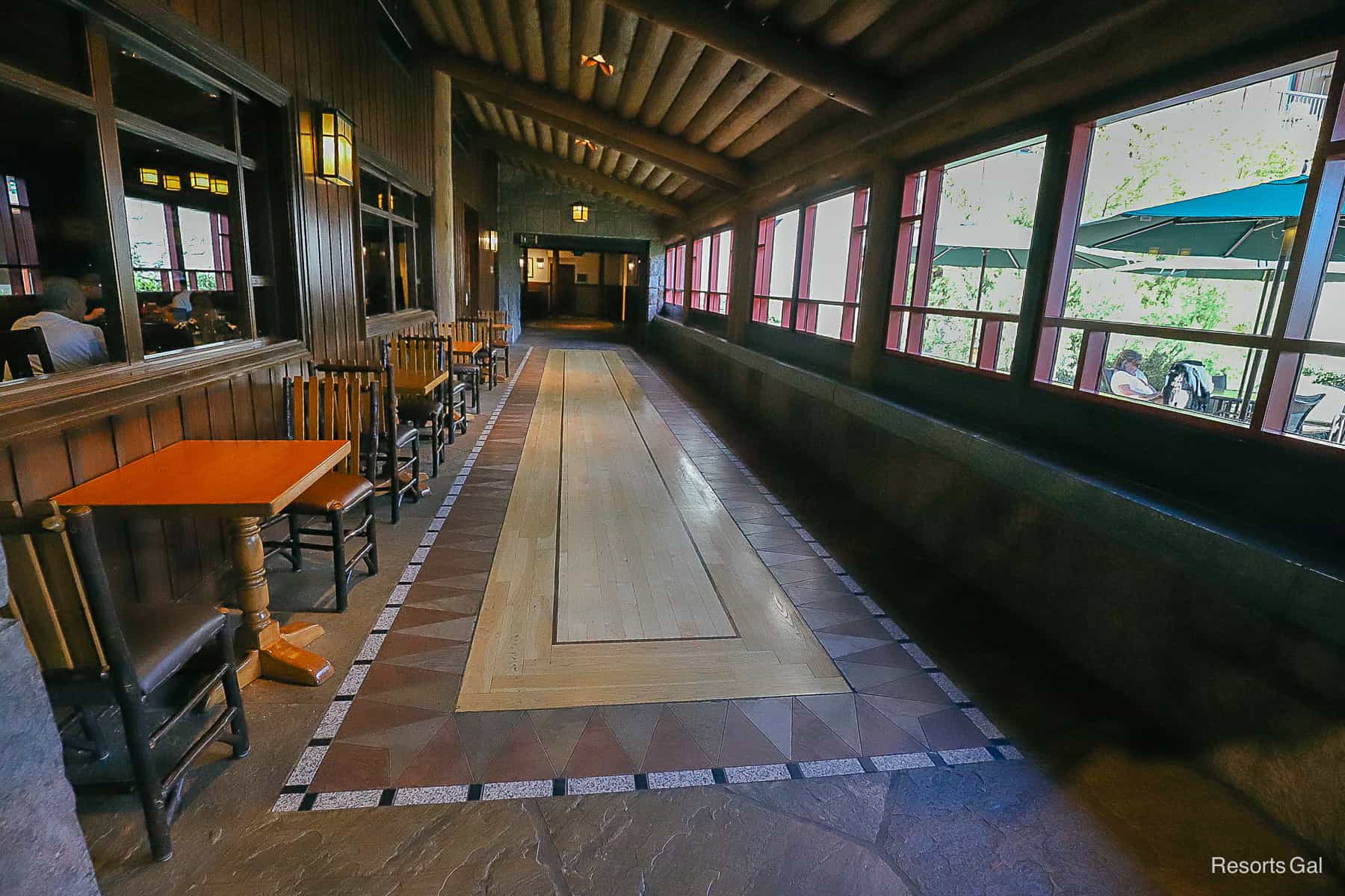 a few extra tables and chairs in the hall outside Roaring Fork 