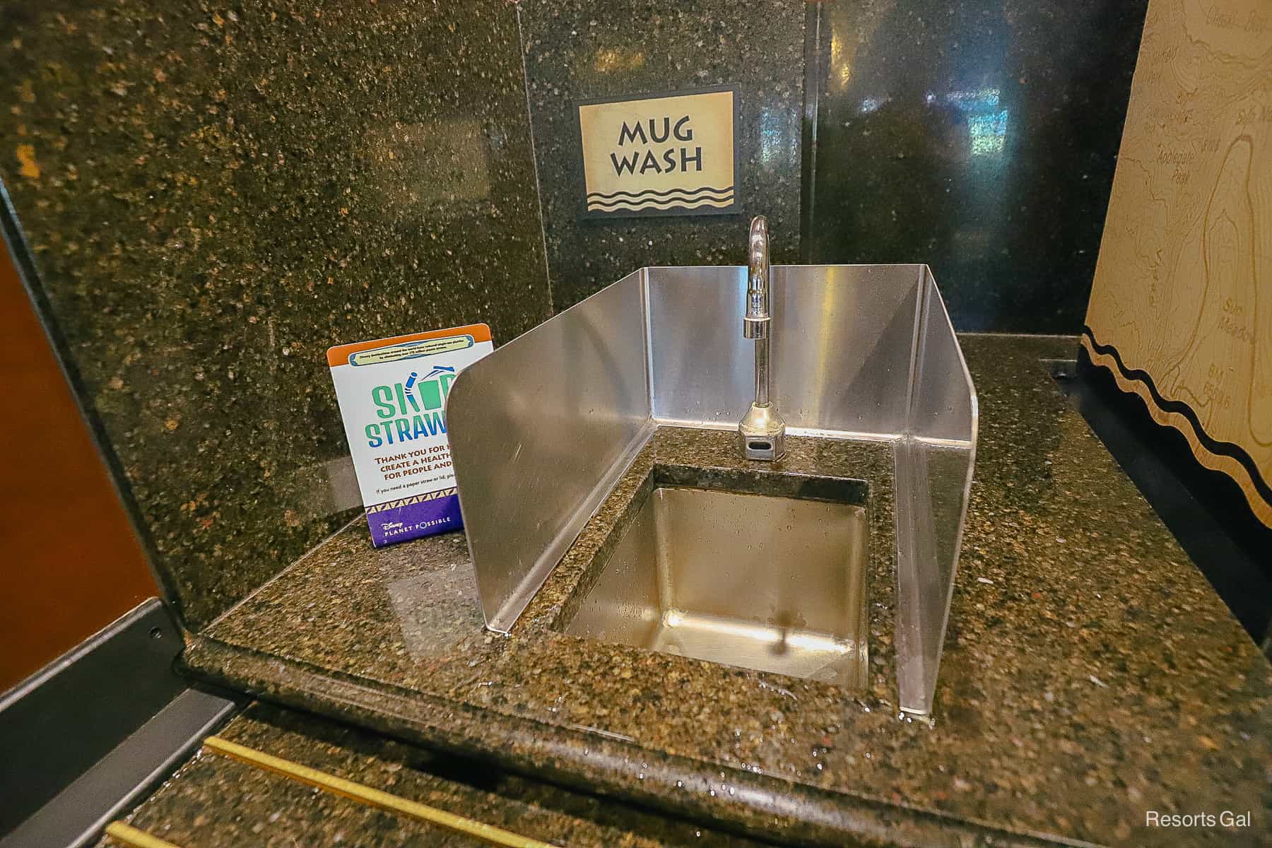 a mug wash sink at for Rapid Fill mugs at Wilderness Lodge's Roaring Fork 