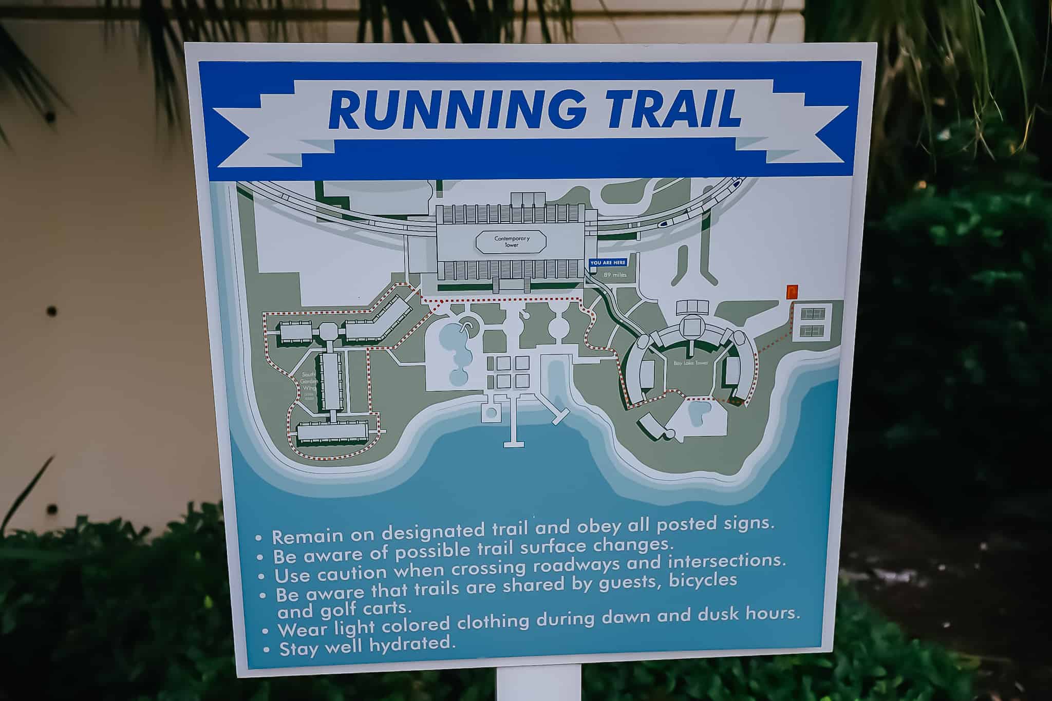 running trail map for Disney's Contemporary Resort 