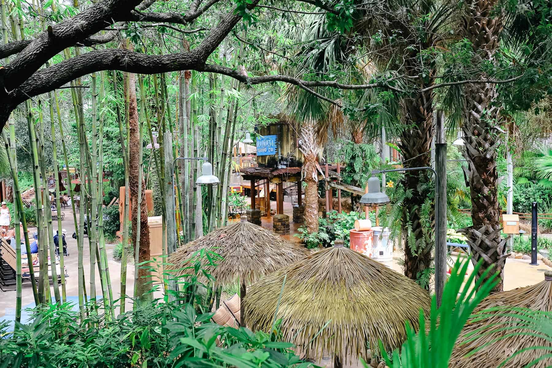 a thatch umbrella over the lounge chairs 