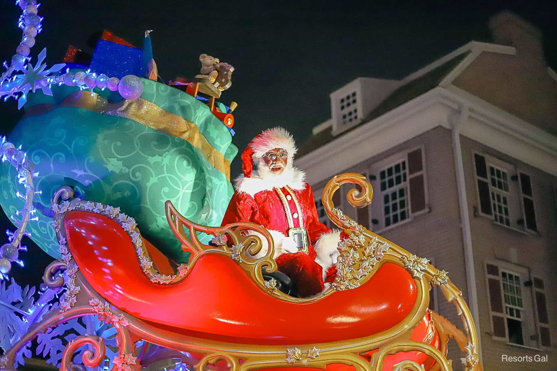 Santa Claus riding in the Christmas sleigh