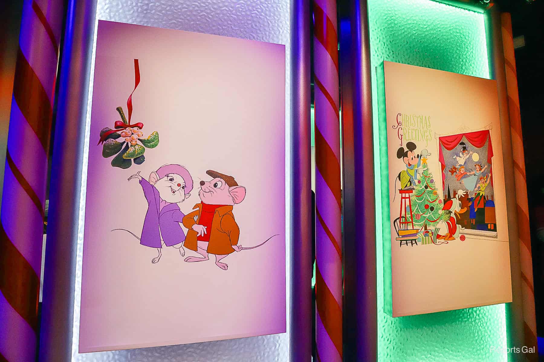 The Adventurer's and classic characters featured in artwork in the Santa meet-and-greet queue 
