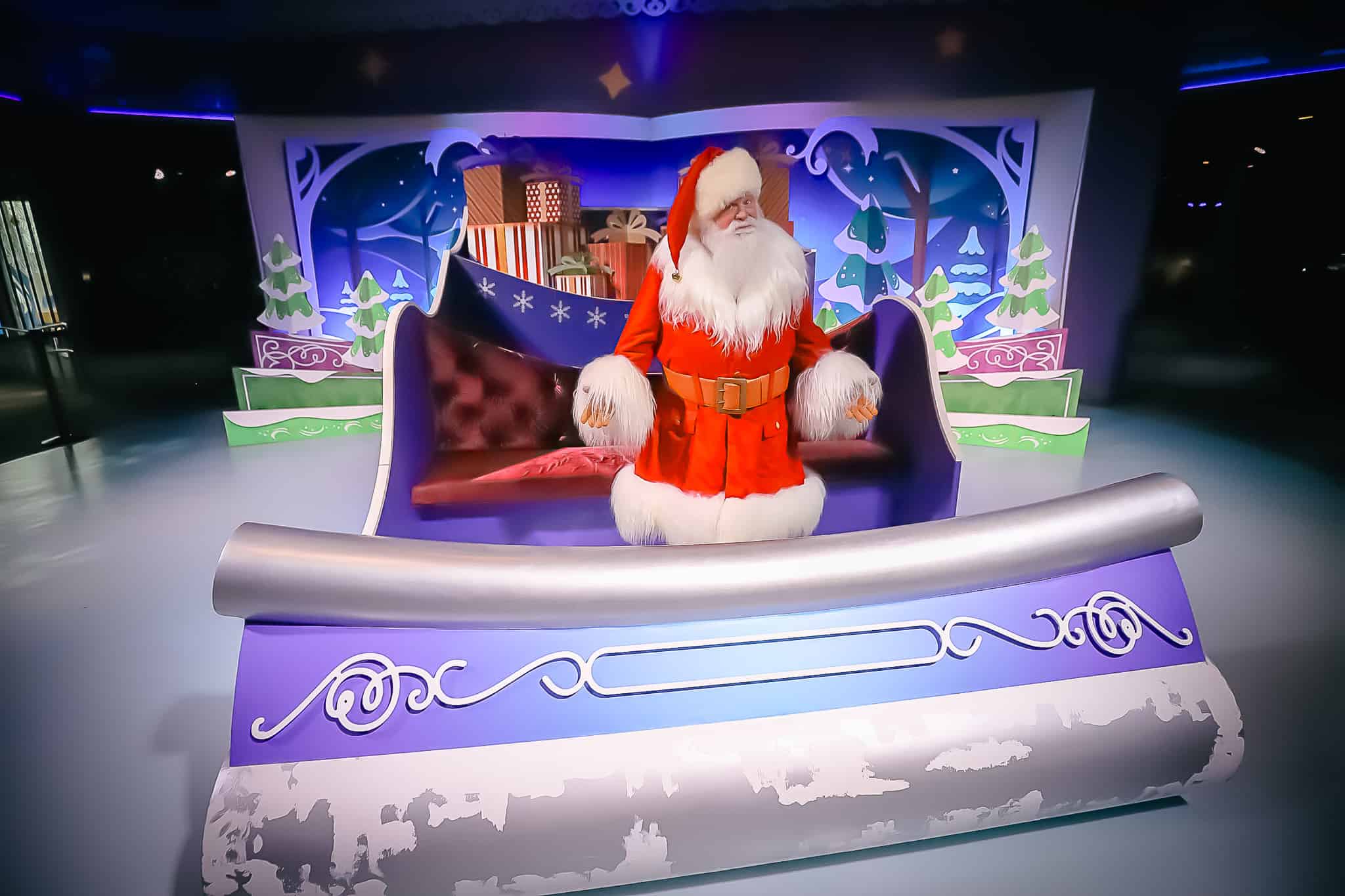Santa in a life size sleigh at Epcot. 
