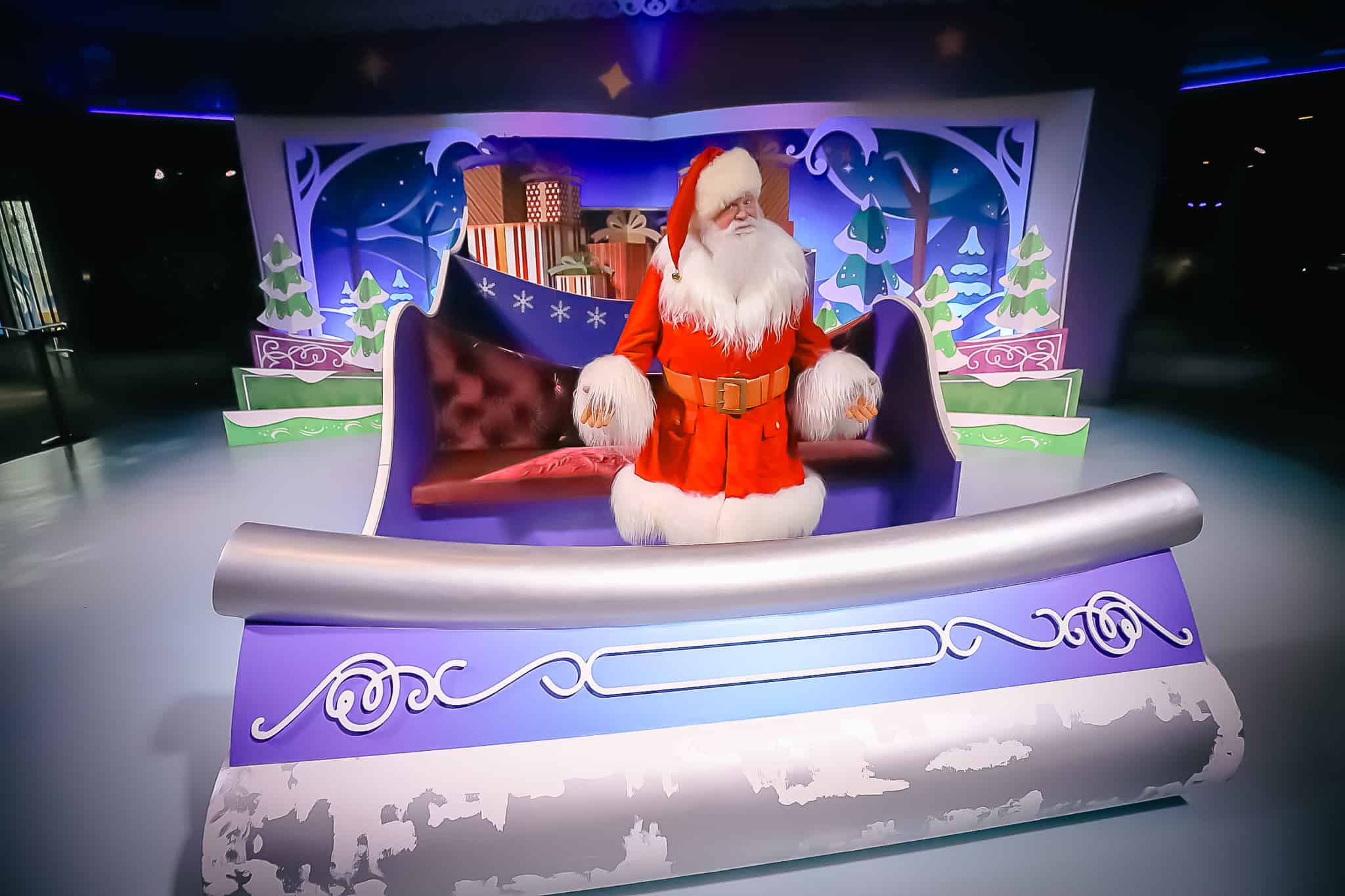 Santa in a life size sleigh at Epcot.