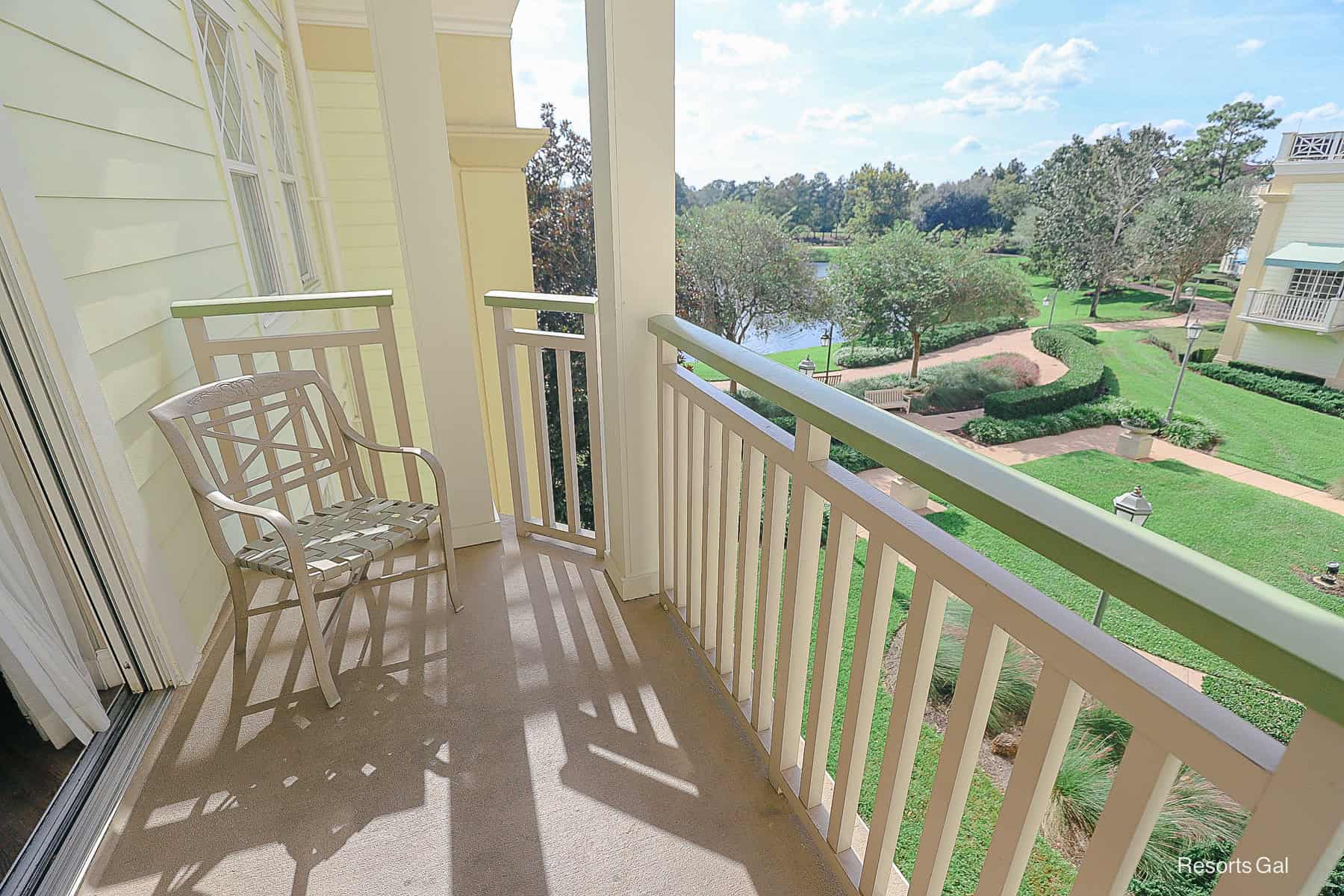 the opposite side of the balcony