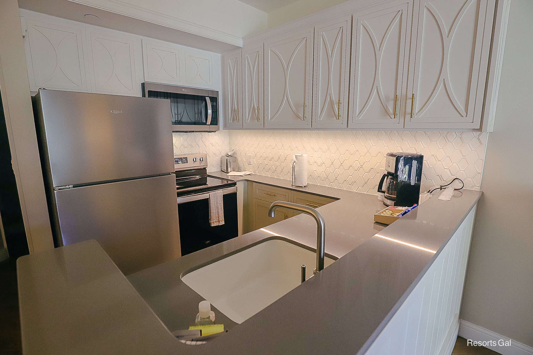 a full size kitchen in the 2-bedroom villa at Disney's Saratoga Springs Resort
