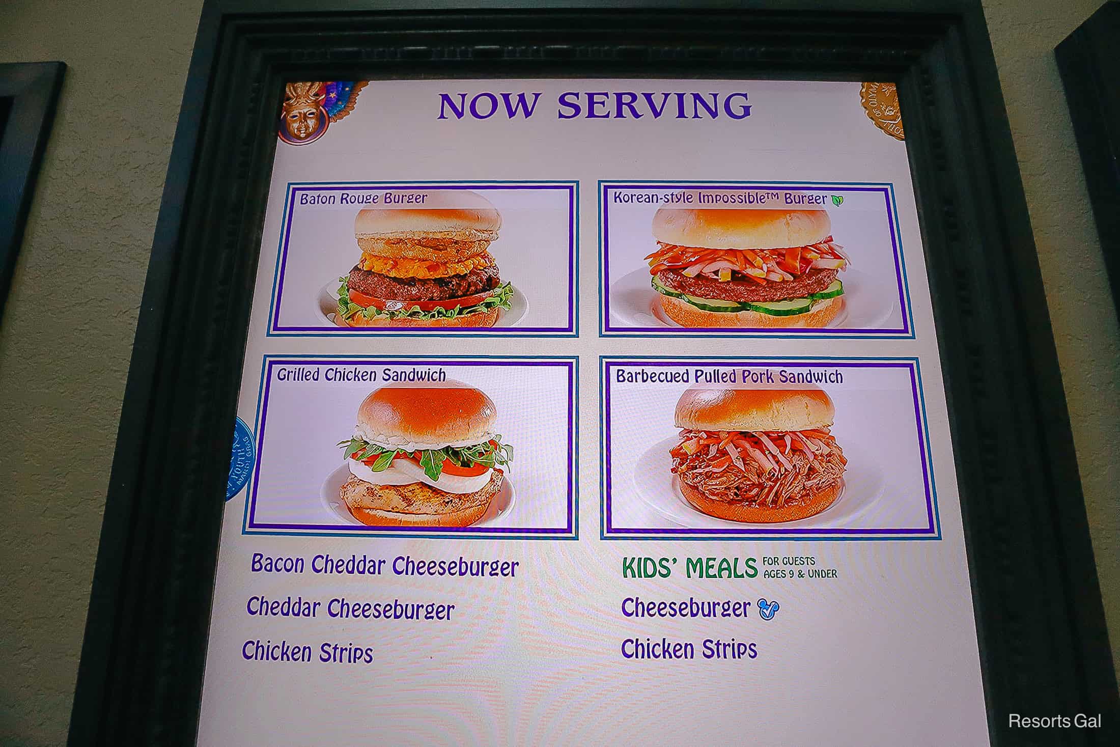 a menu board that shows the burgers and sandwiches available in 2024 