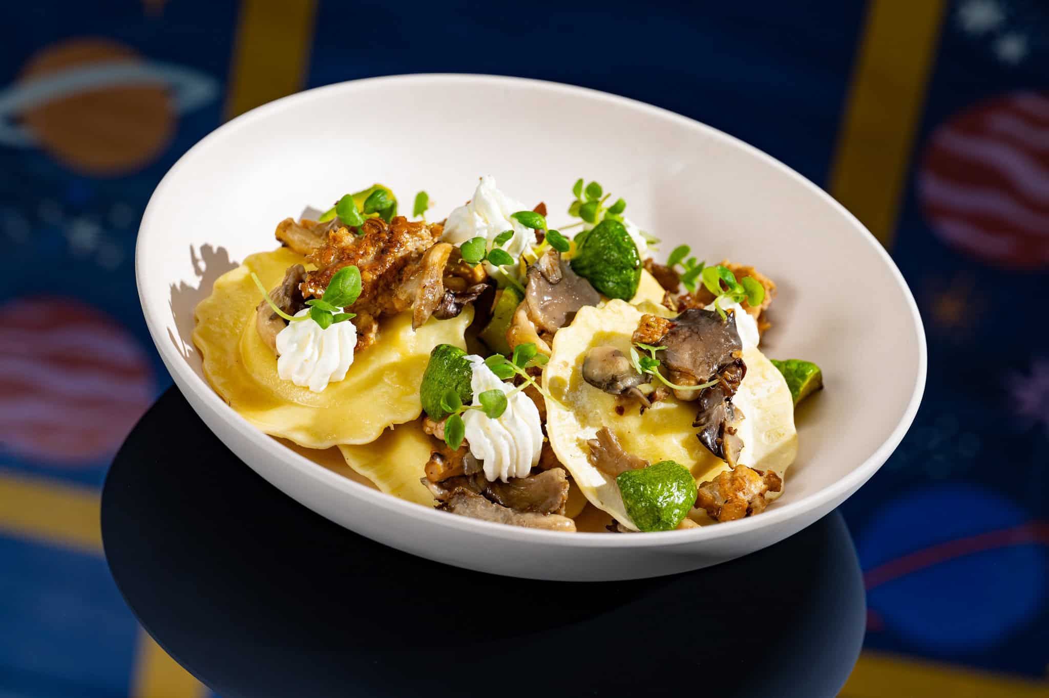 a bowl of Cheese Ravioli from Sci Fi Dine In Theater 