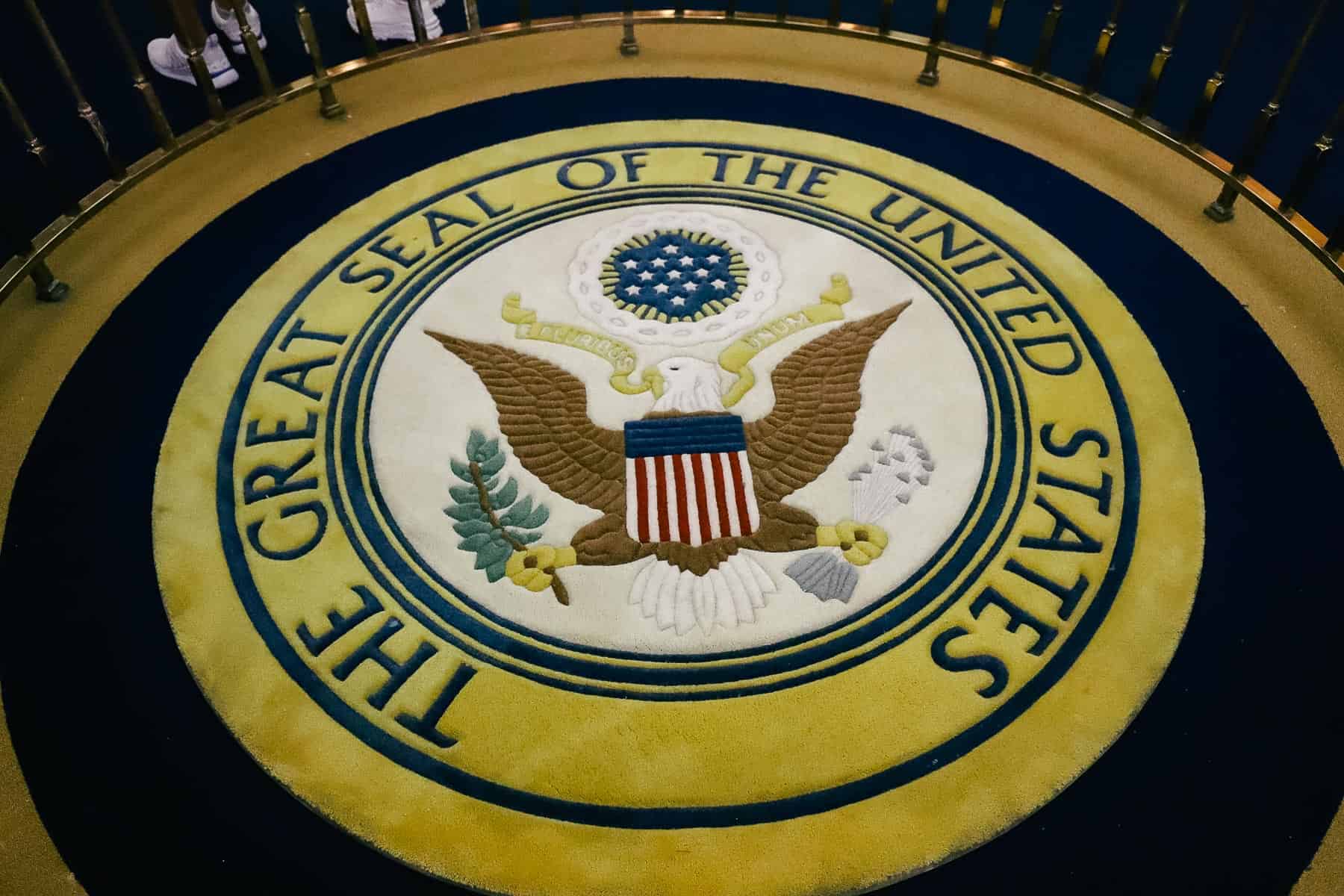 The Great Seal of the United States is displayed inside the Hall of Presidents at Magic Kingdom. 