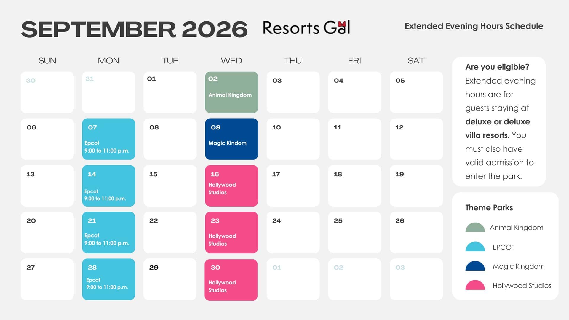 September 2026 Extended Evening Hours Schedule
