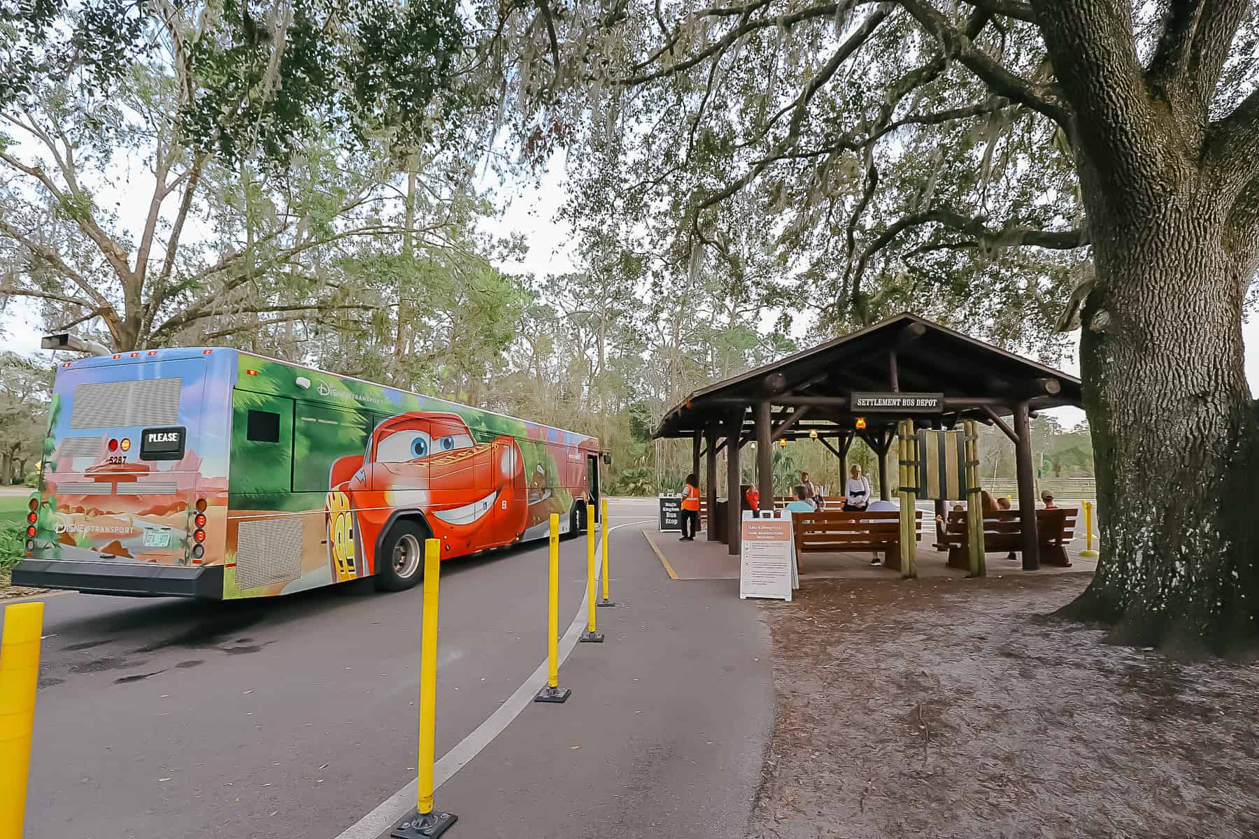 the Settlement bus stop at Disney's Fort Wilderness 