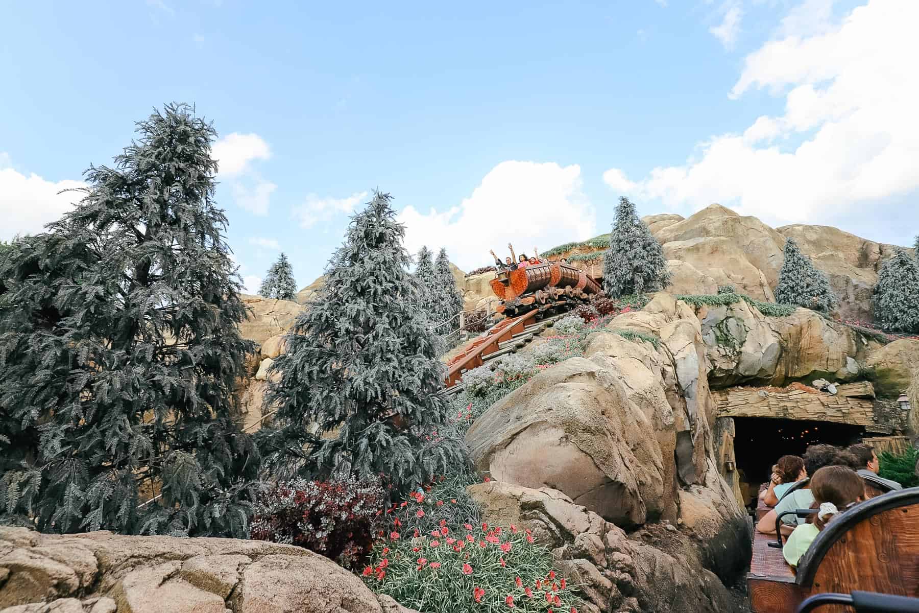 Guests at the top of the Seven Dwarfs Mine Train hill. 