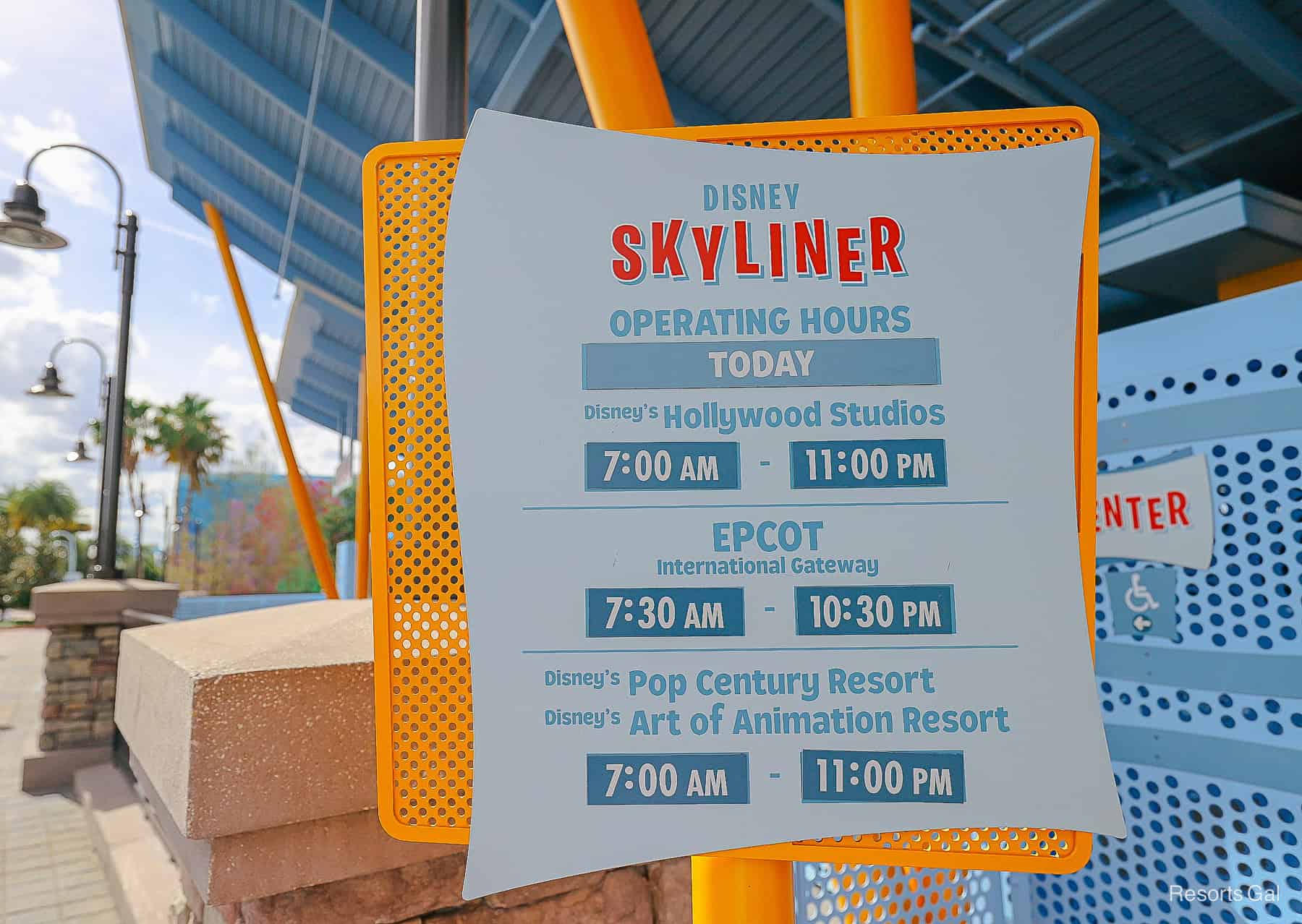 a sign at the value resorts Skyliner station