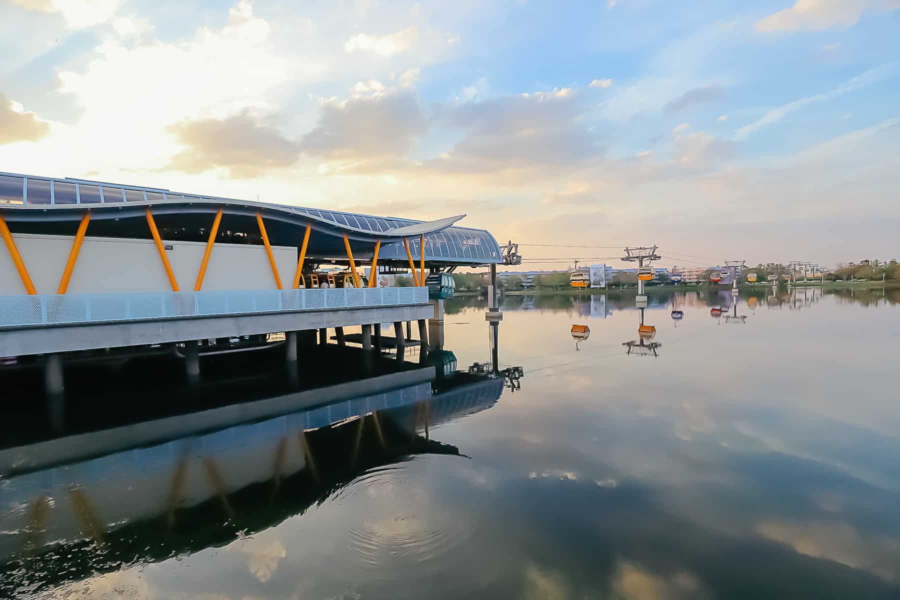 The skyliner leaving Pop Century at sunset. 