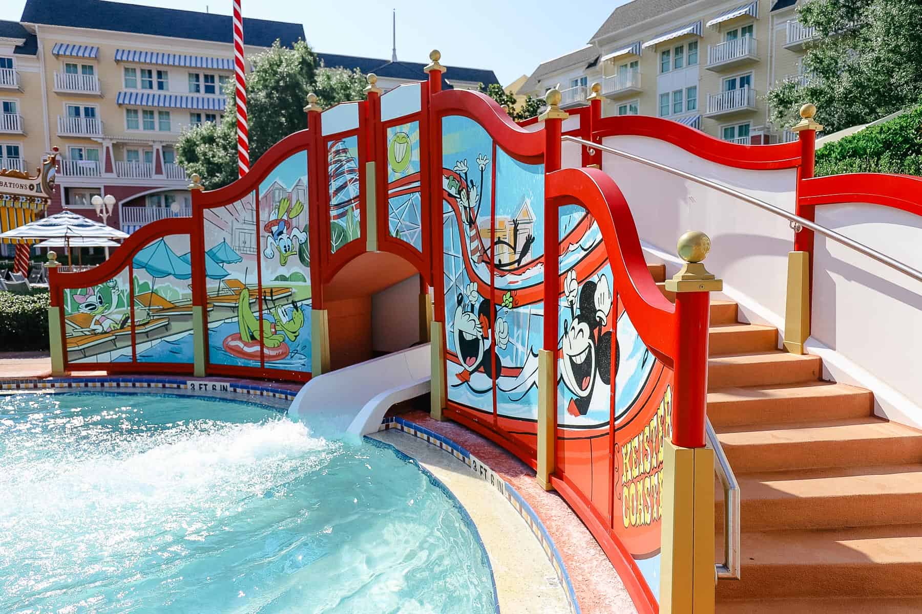 the framing of the water slide with Mickey and Friends at Disney's Boardwalk