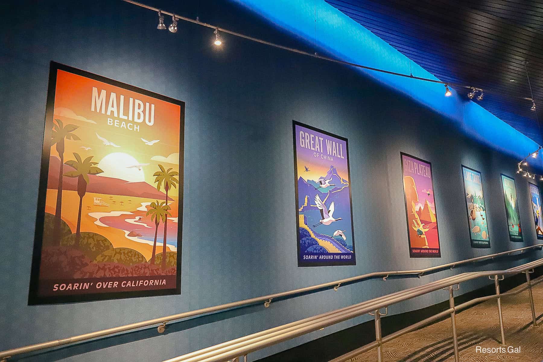 the queue lined with posters for all the Soarin' destinations