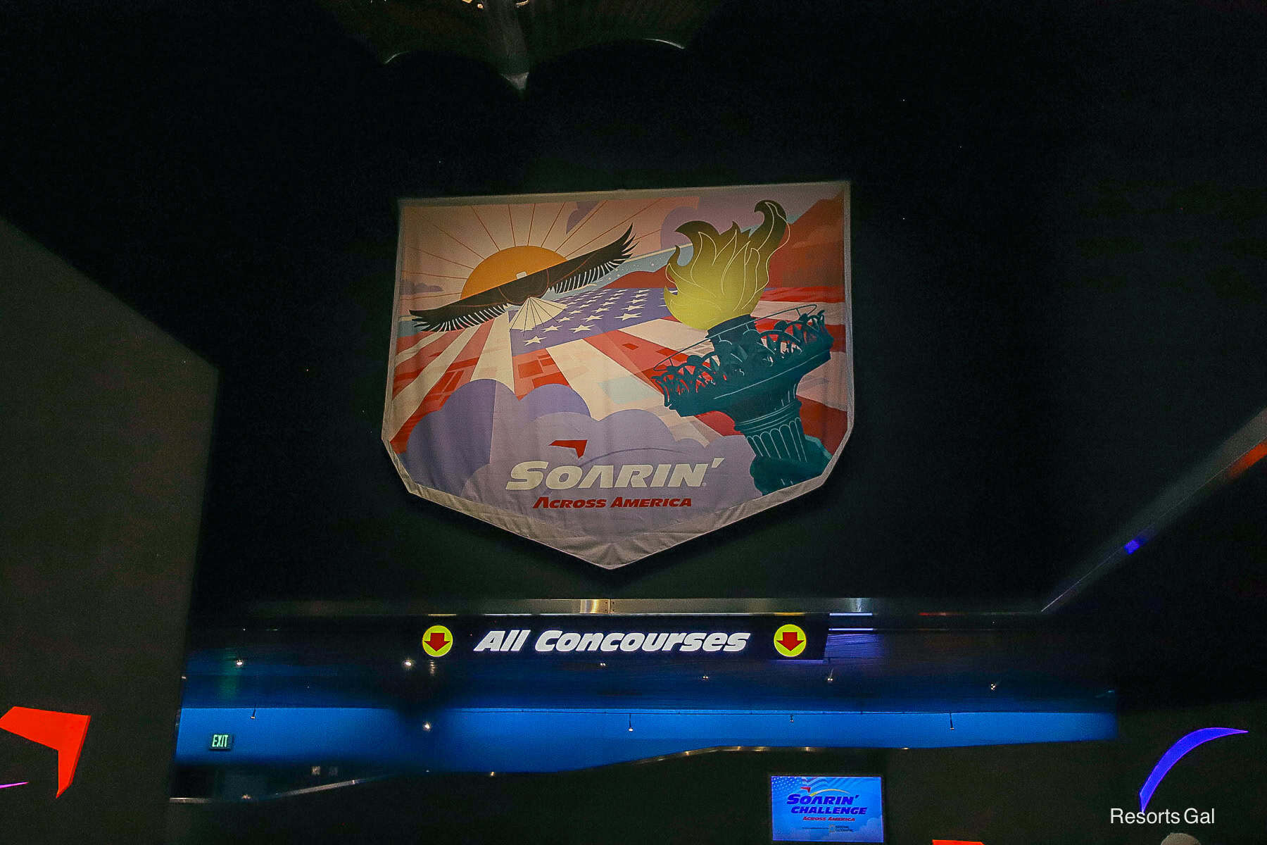 Soarin' banner with Lady Liberty and a bald eagle