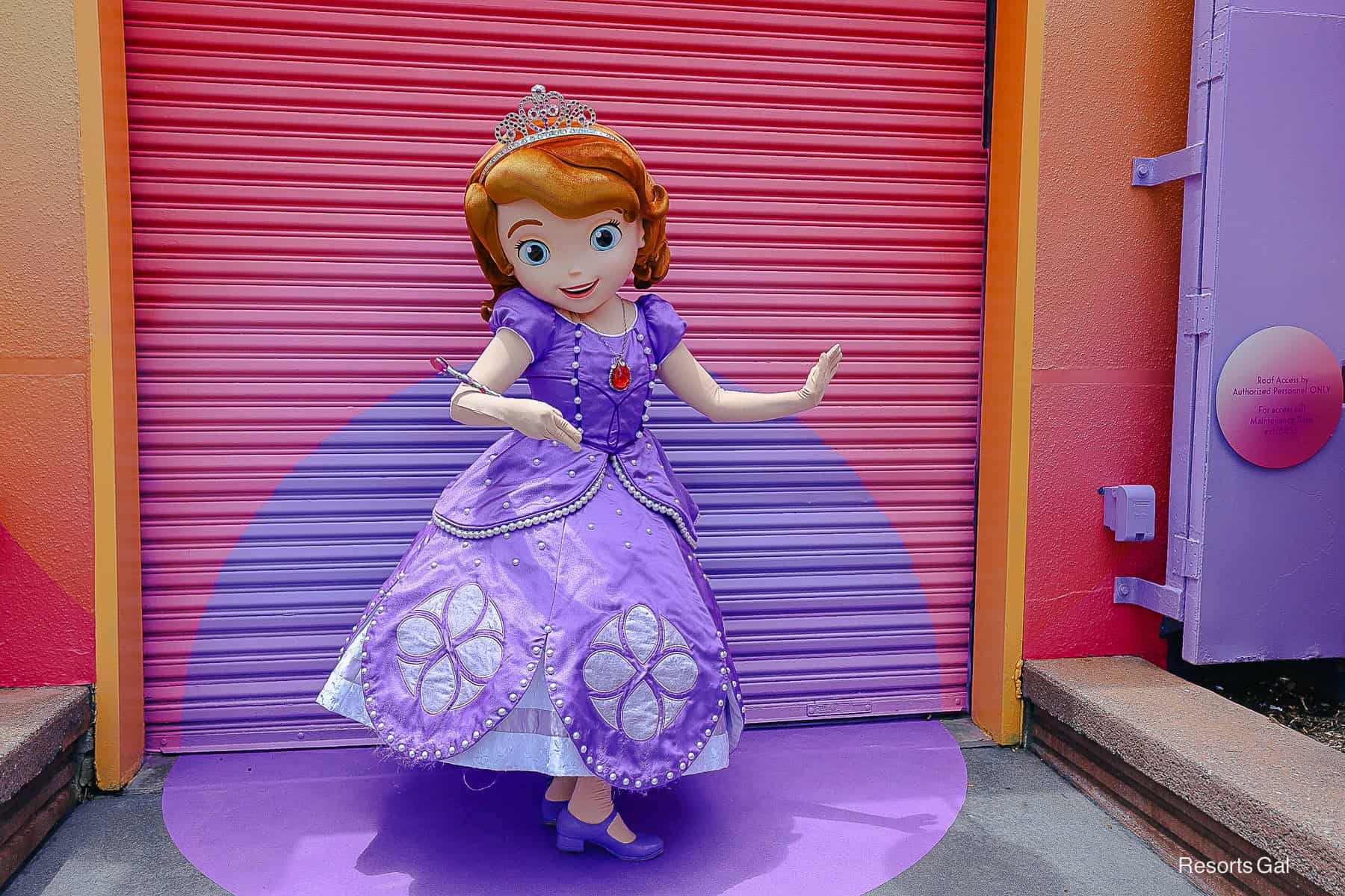 Sofia the 1st poses for a photo on Commissary Lane and Disney's Hollywood Studios