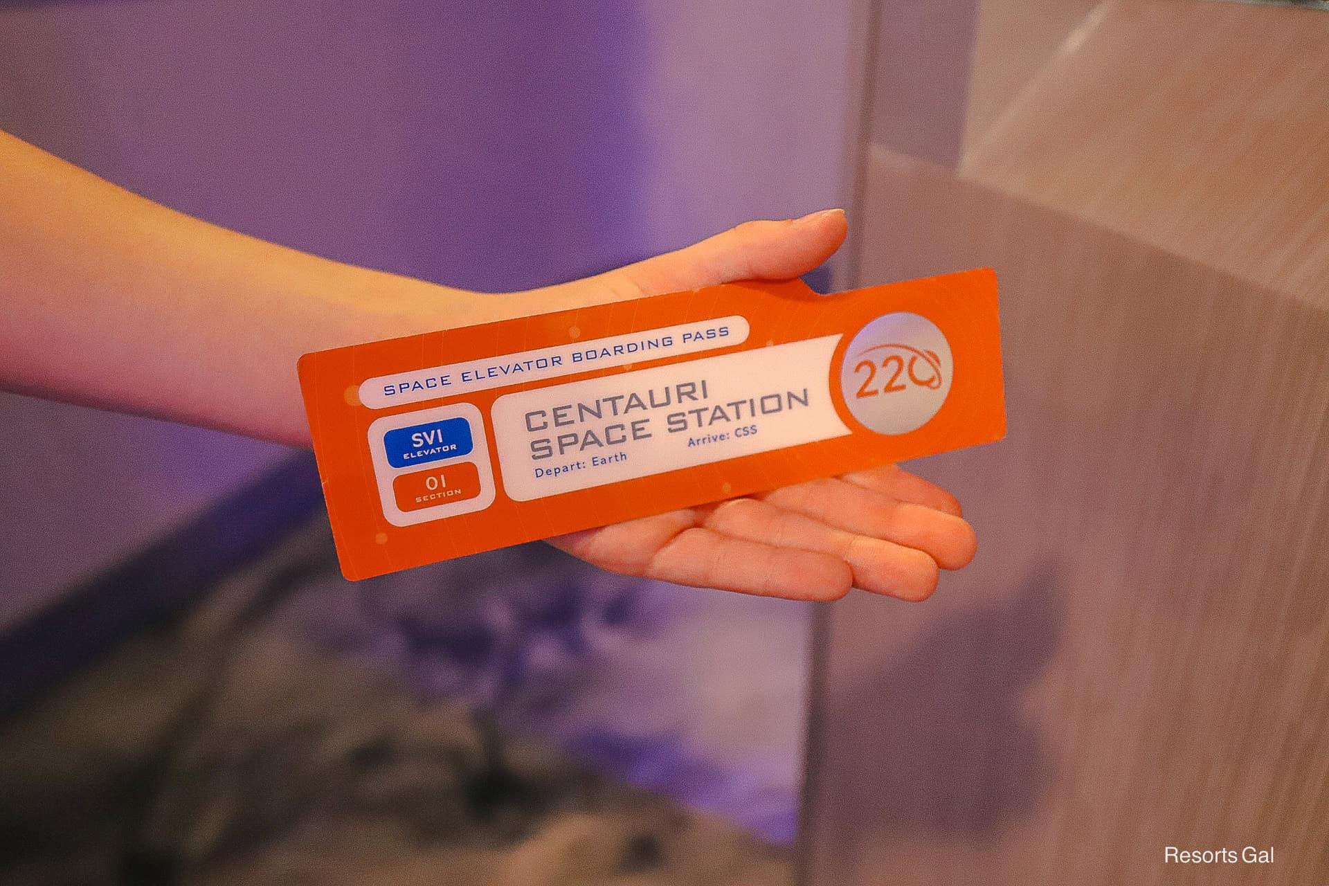our boarding pass for the Space elevator at Space 220  