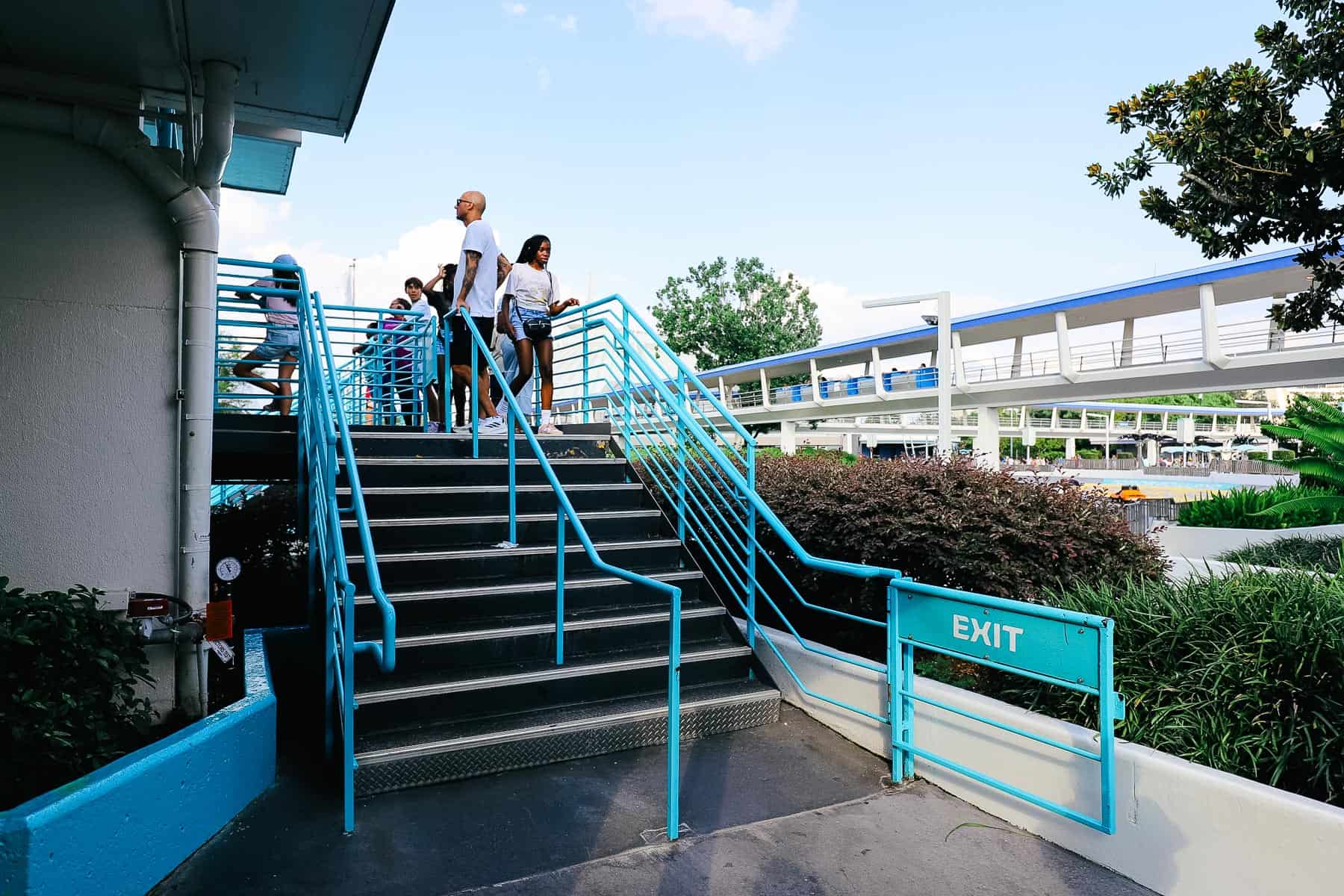 staircase leading down to the ride exit
