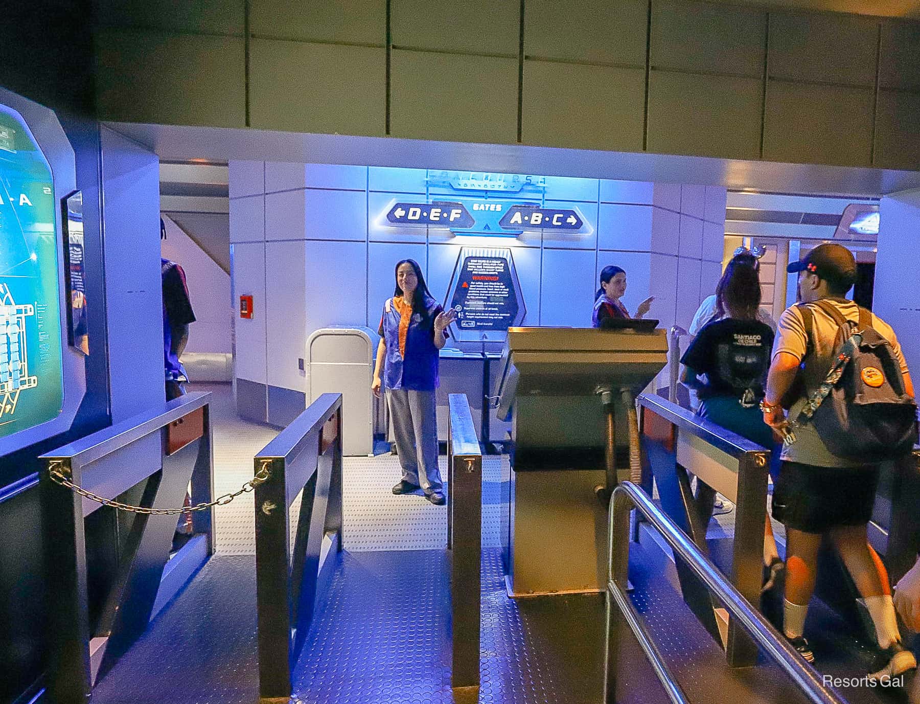 top of the queue where guests are assigned a theater to ride Star Tours 