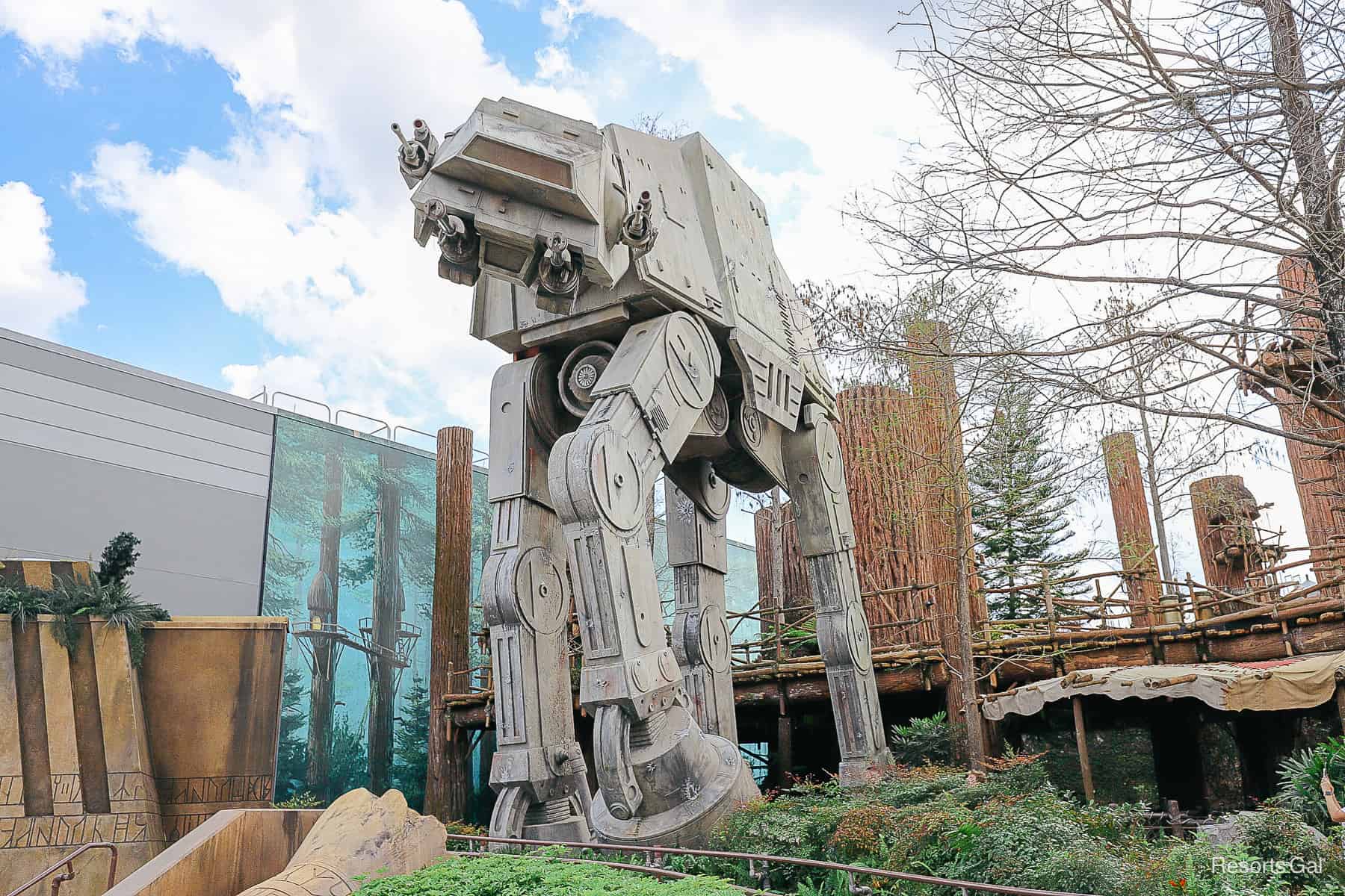 an AT-AT Walker in the queue for Star Tours 
