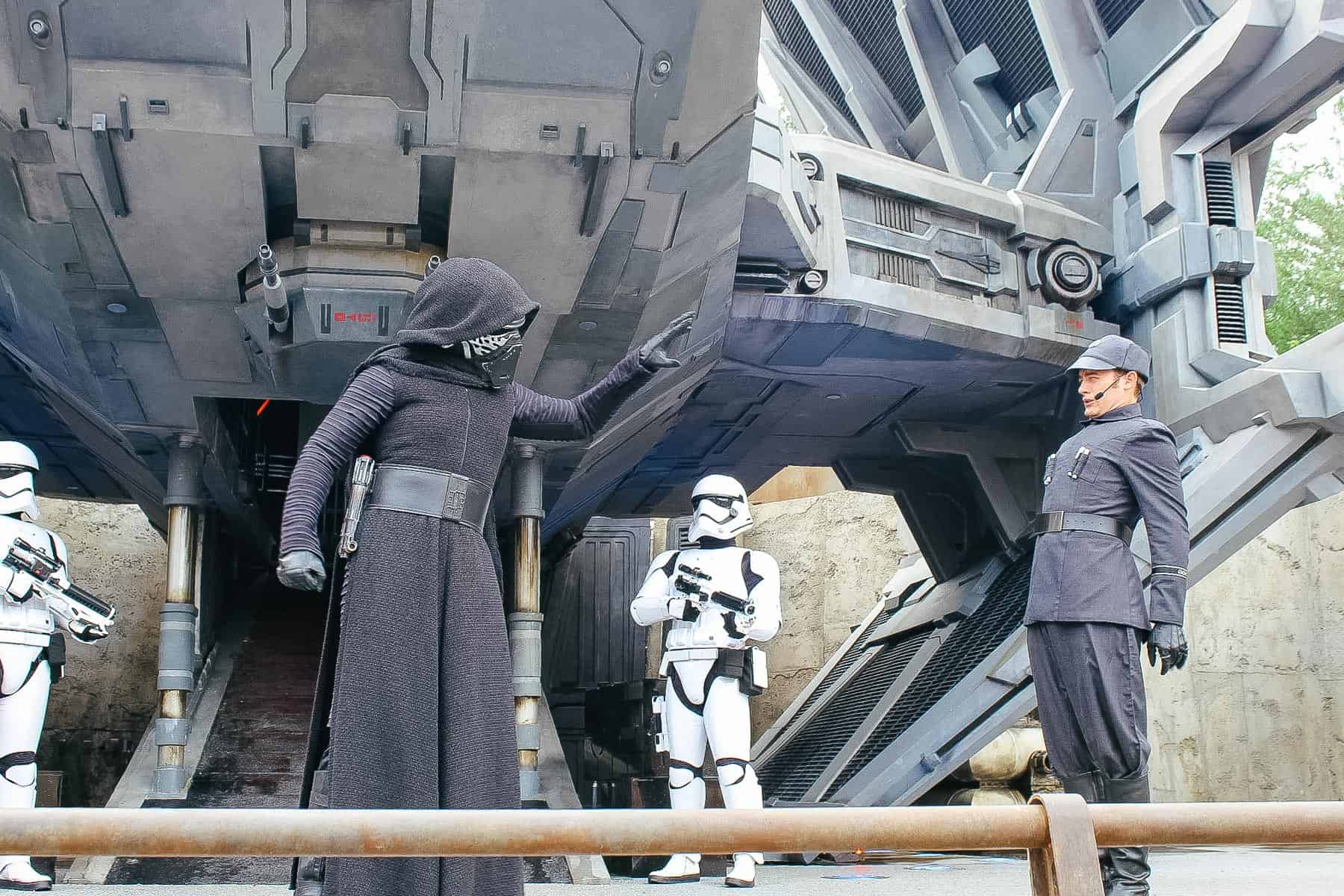 Kylo Ren uses the force on a general in Galaxy's Edge at Disney World. 