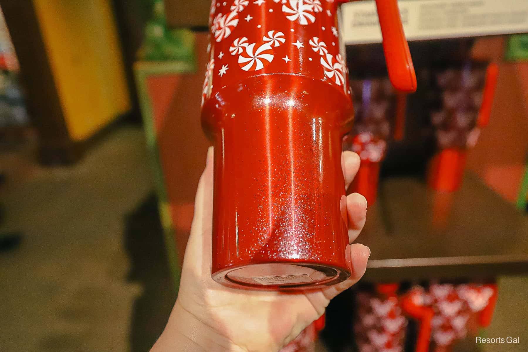a closeup of the glittery red base of the drink