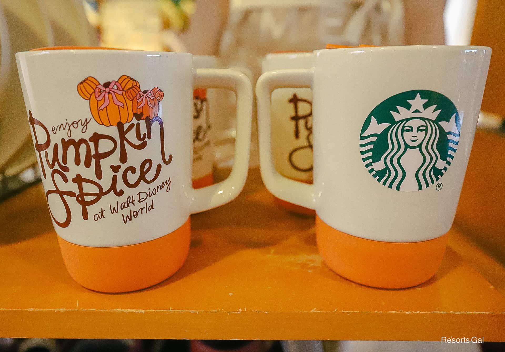Starbucks Pumpkin Spice mug display at Disney World
