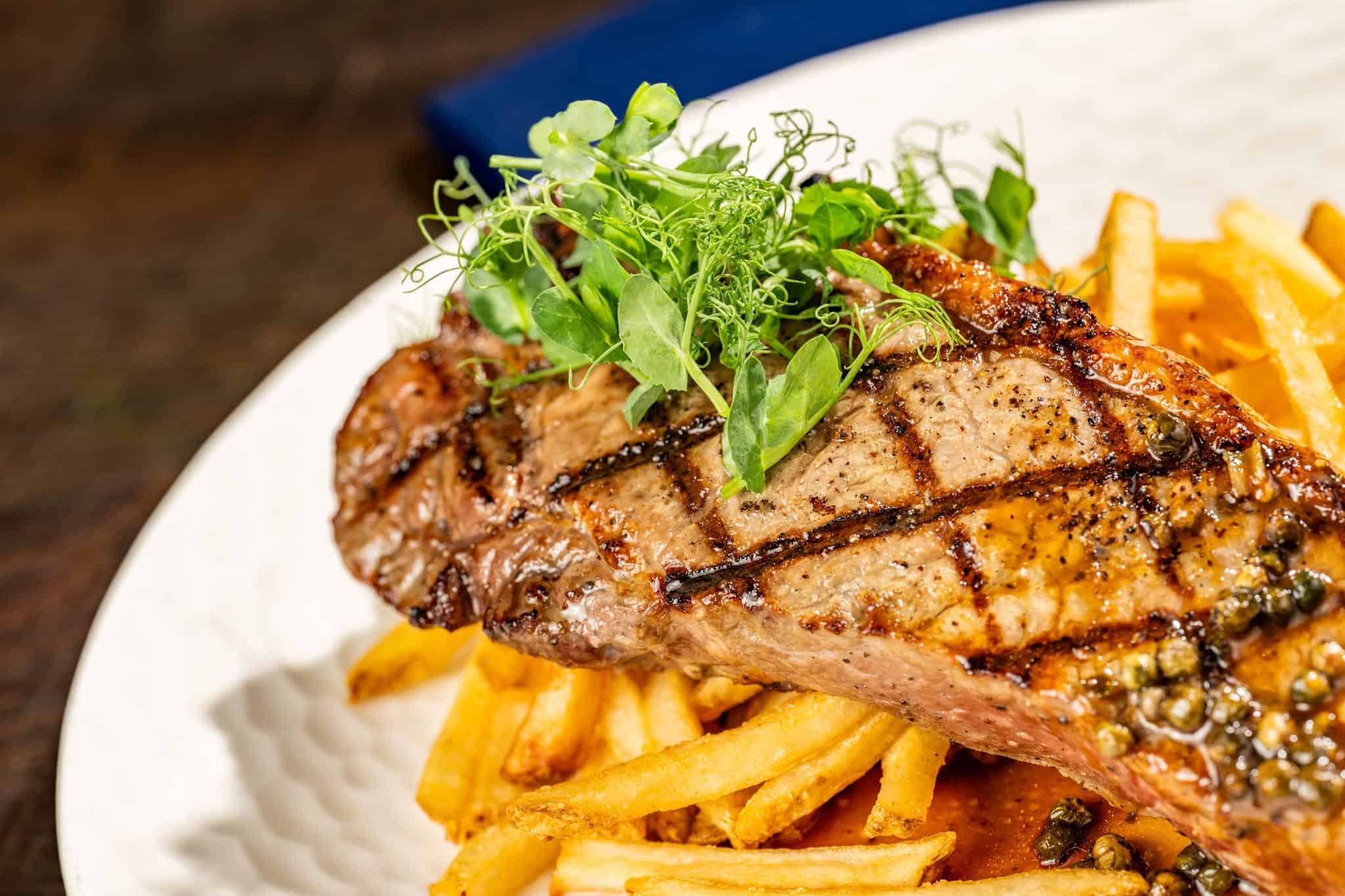 an order of Steak and fries for lunch service at Ale and Compass