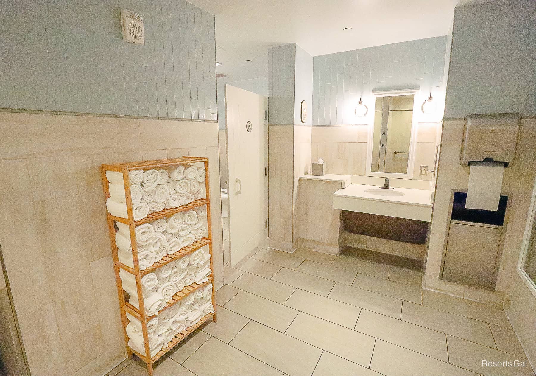 a shower and changing area at Stormalong Bay