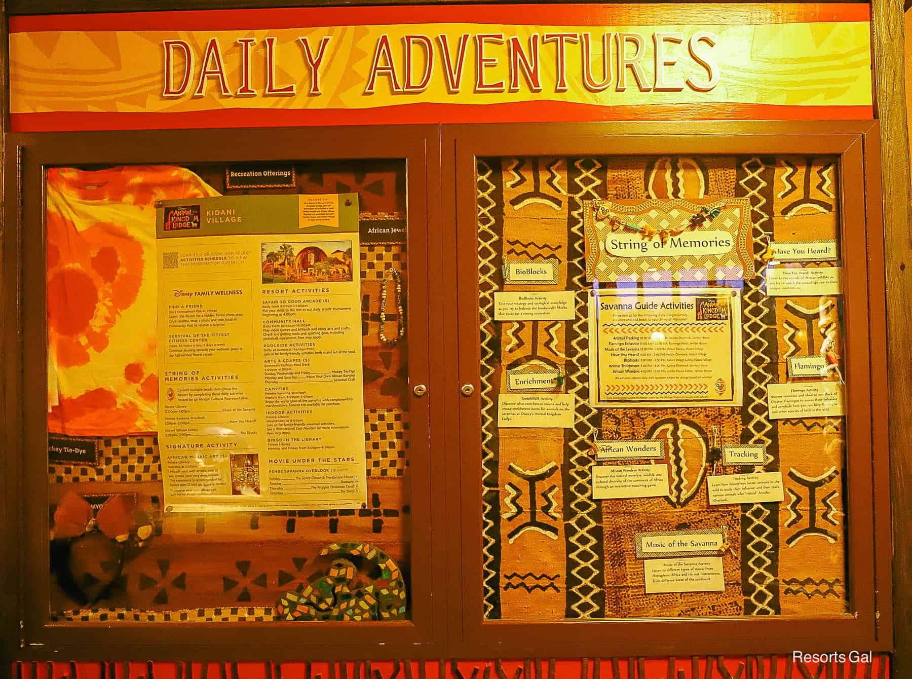 a daily adventures board posted at Kidani Village 